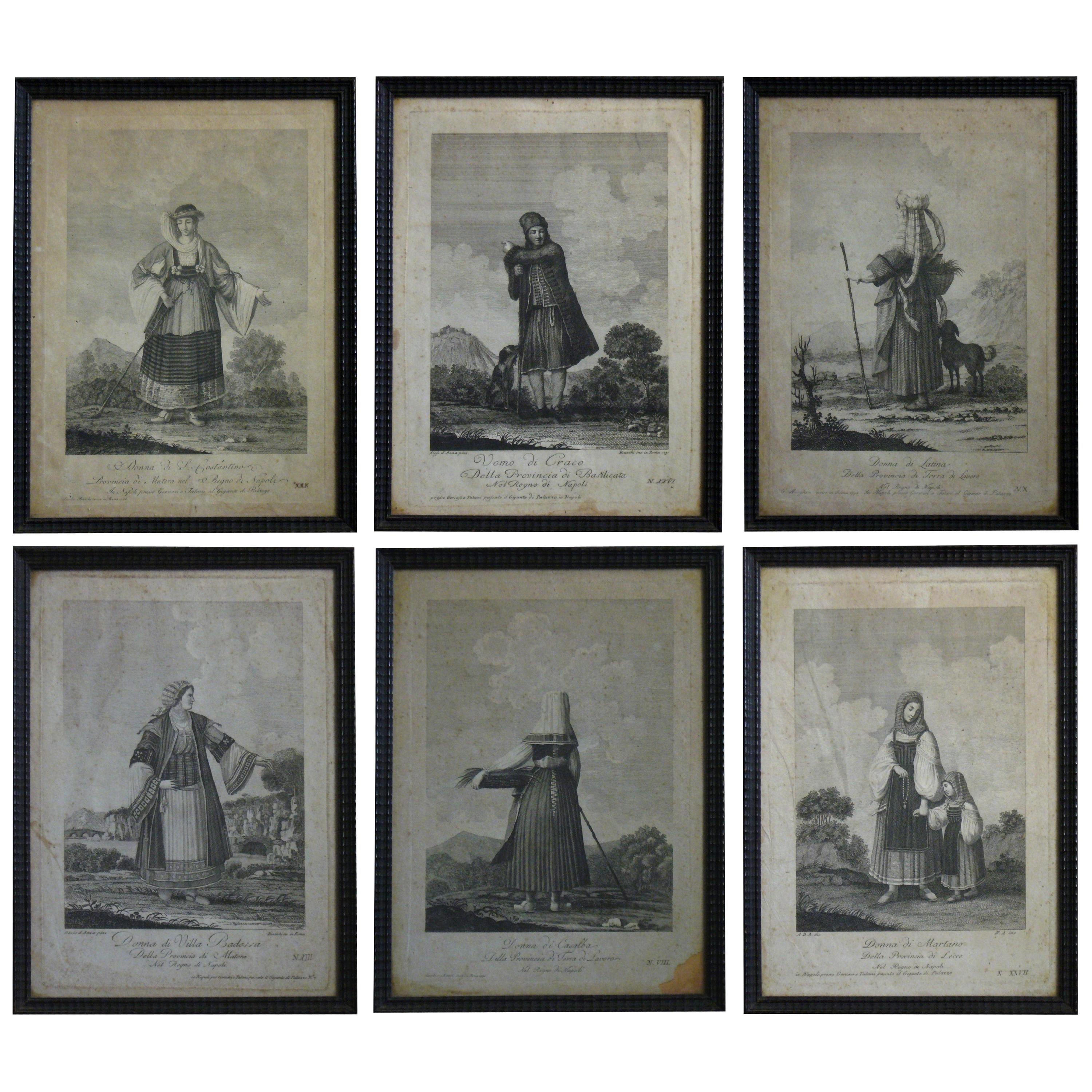 Set of Six Engravings of Italian Regional Dress For Sale