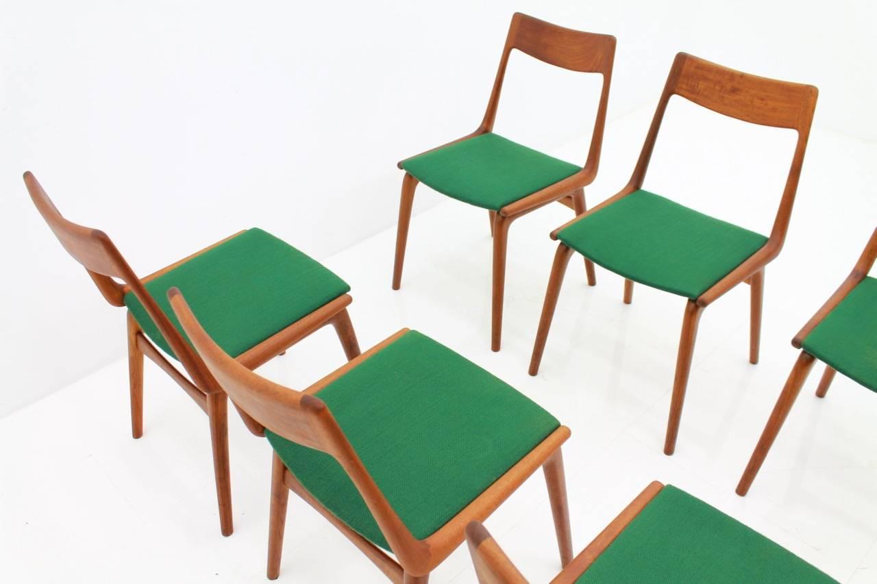 Set of Six Erik Christensen Boomerang Chairs in Teak Wood, Denmark, 1950s 3