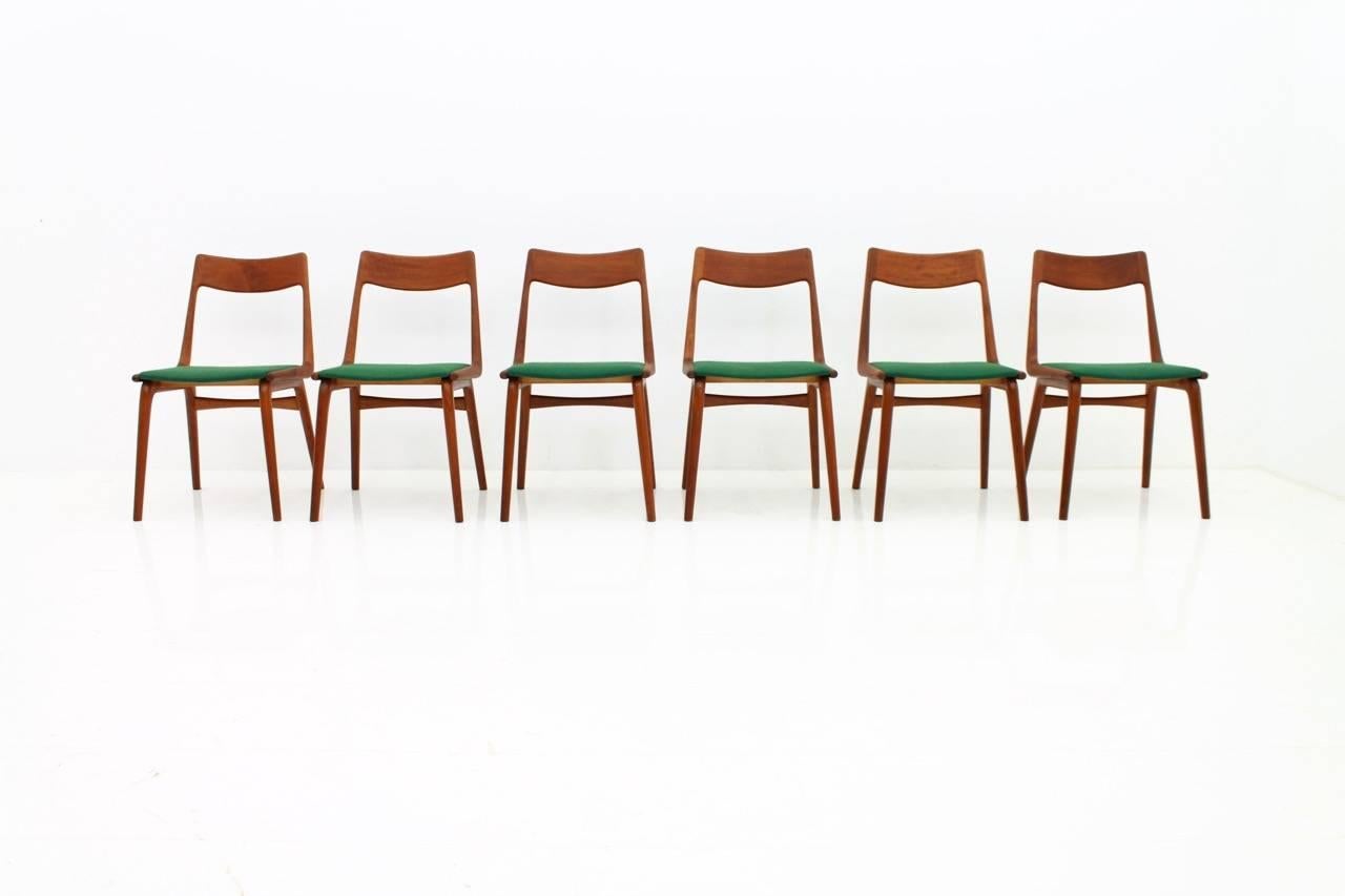 Set of Six Erik Christensen Boomerang Chairs in Teak Wood, Denmark, 1950s 9