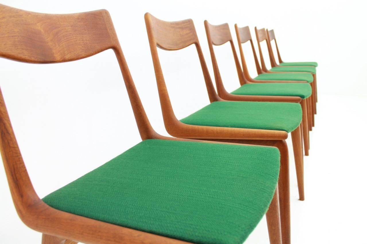 Set of Six Erik Christensen Boomerang Chairs in Teak Wood, Denmark, 1950s 10