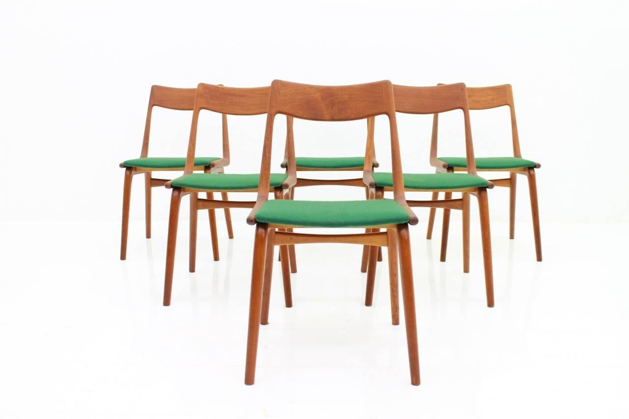 Scandinavian Modern Set of Six Erik Christensen Boomerang Chairs in Teak Wood, Denmark, 1950s