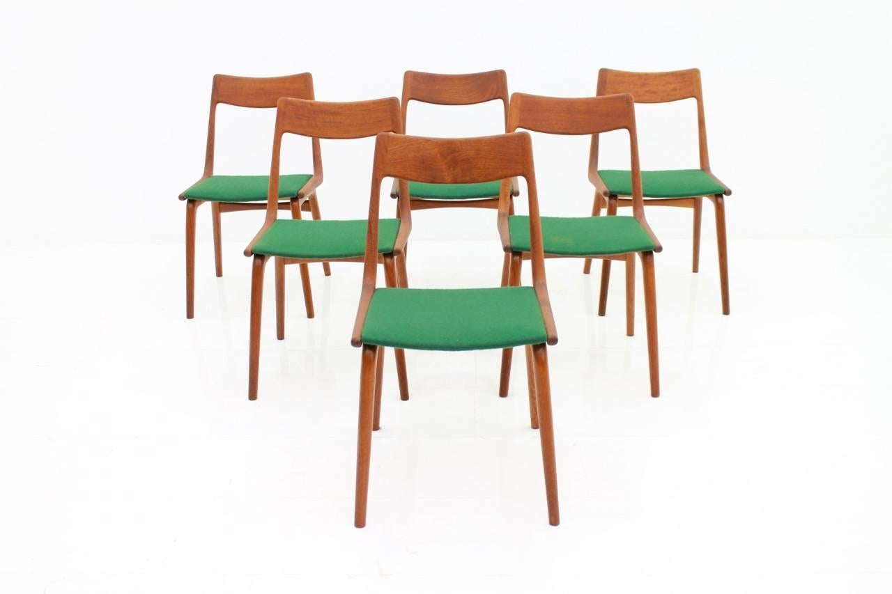 Danish Set of Six Erik Christensen Boomerang Chairs in Teak Wood, Denmark, 1950s