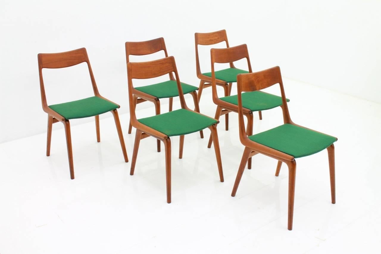 Set of Six Erik Christensen Boomerang Chairs in Teak Wood, Denmark, 1950s In Good Condition In Frankfurt / Dreieich, DE