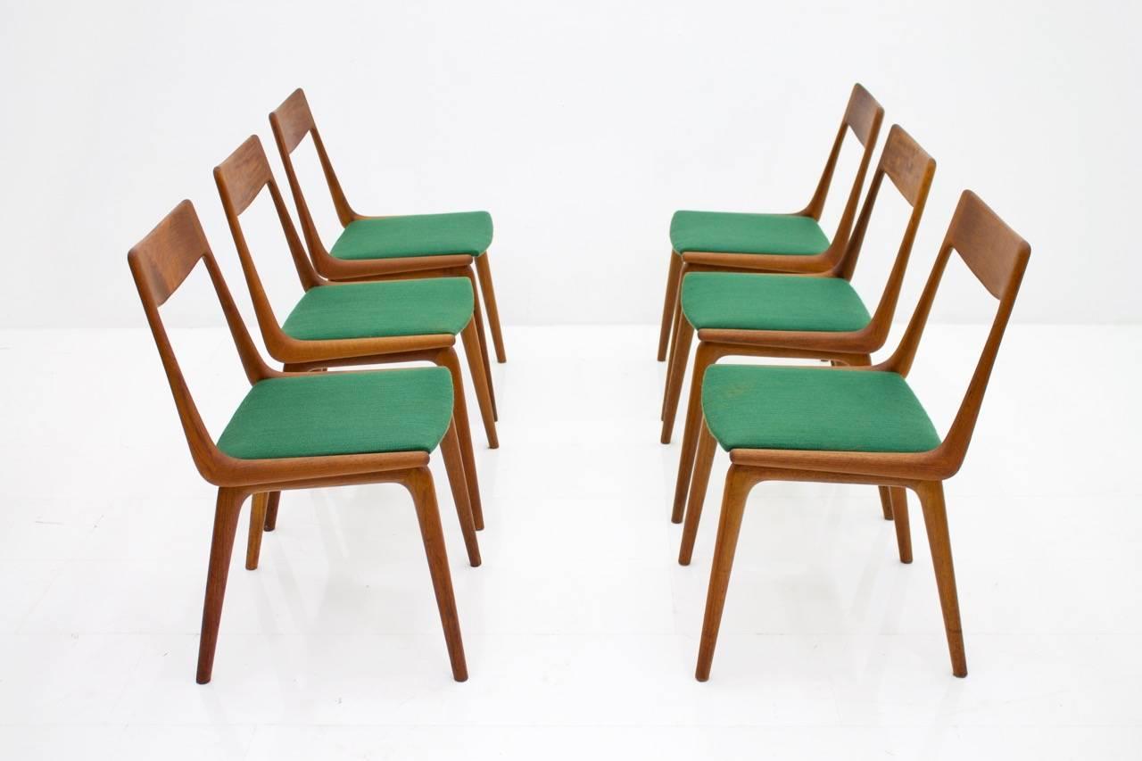 Set of Six Erik Christensen Boomerang Chairs in Teak Wood, Denmark, 1950s 1