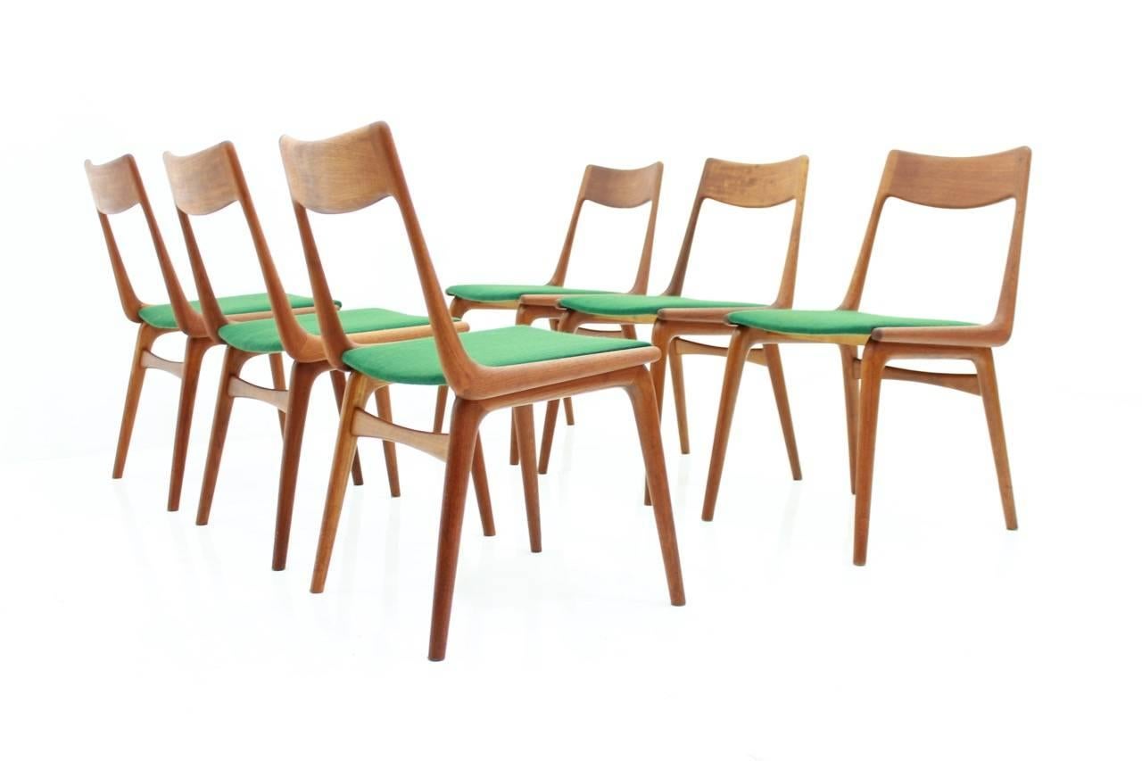 Set of Six Erik Christensen Boomerang Chairs in Teak Wood, Denmark, 1950s 2