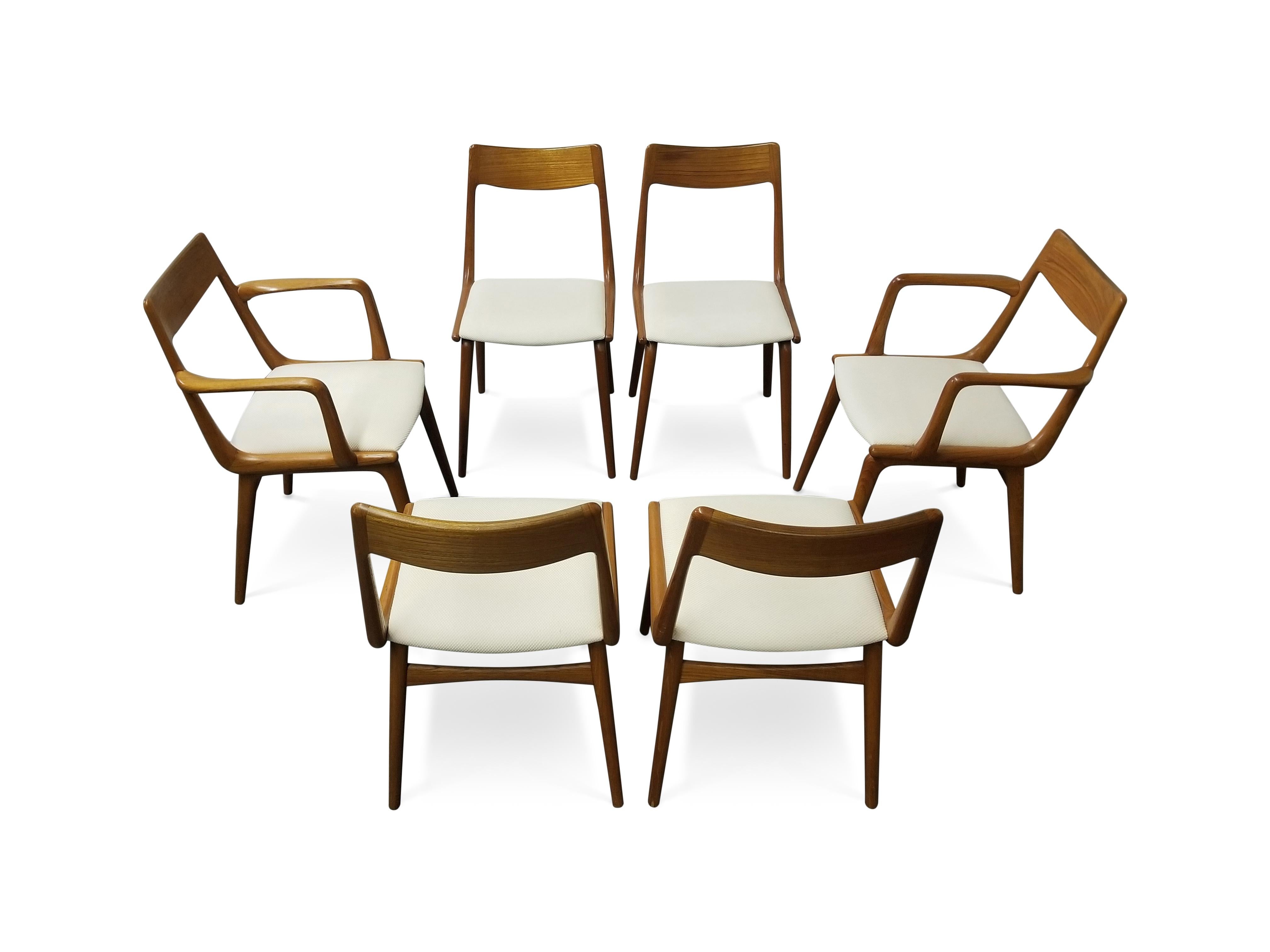 Ensemble de six chaises de salle à manger en teck Boomerang d'Erik Christiansen en vente 2