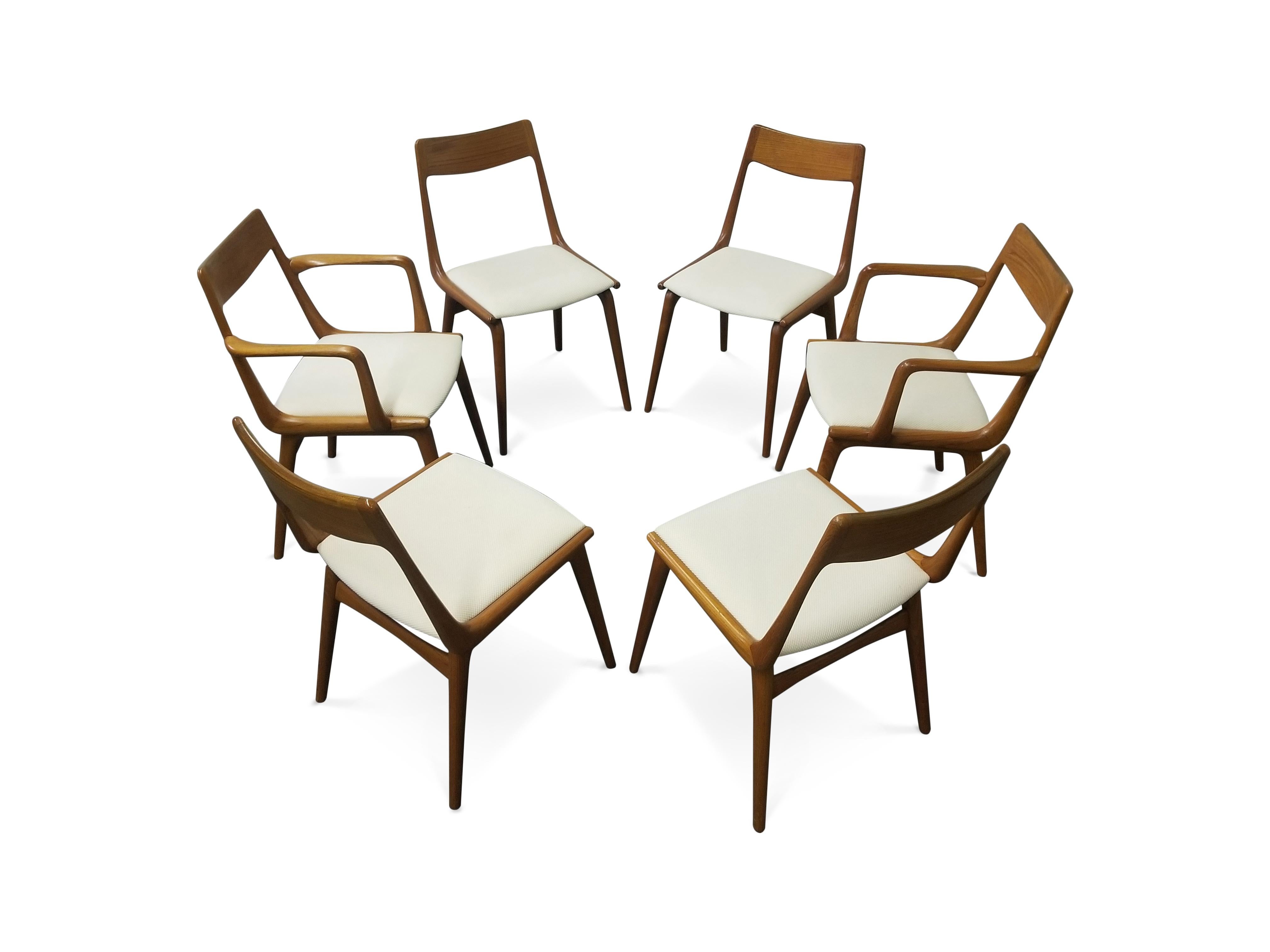 Ensemble de six chaises de salle à manger en teck Boomerang d'Erik Christiansen en vente 3