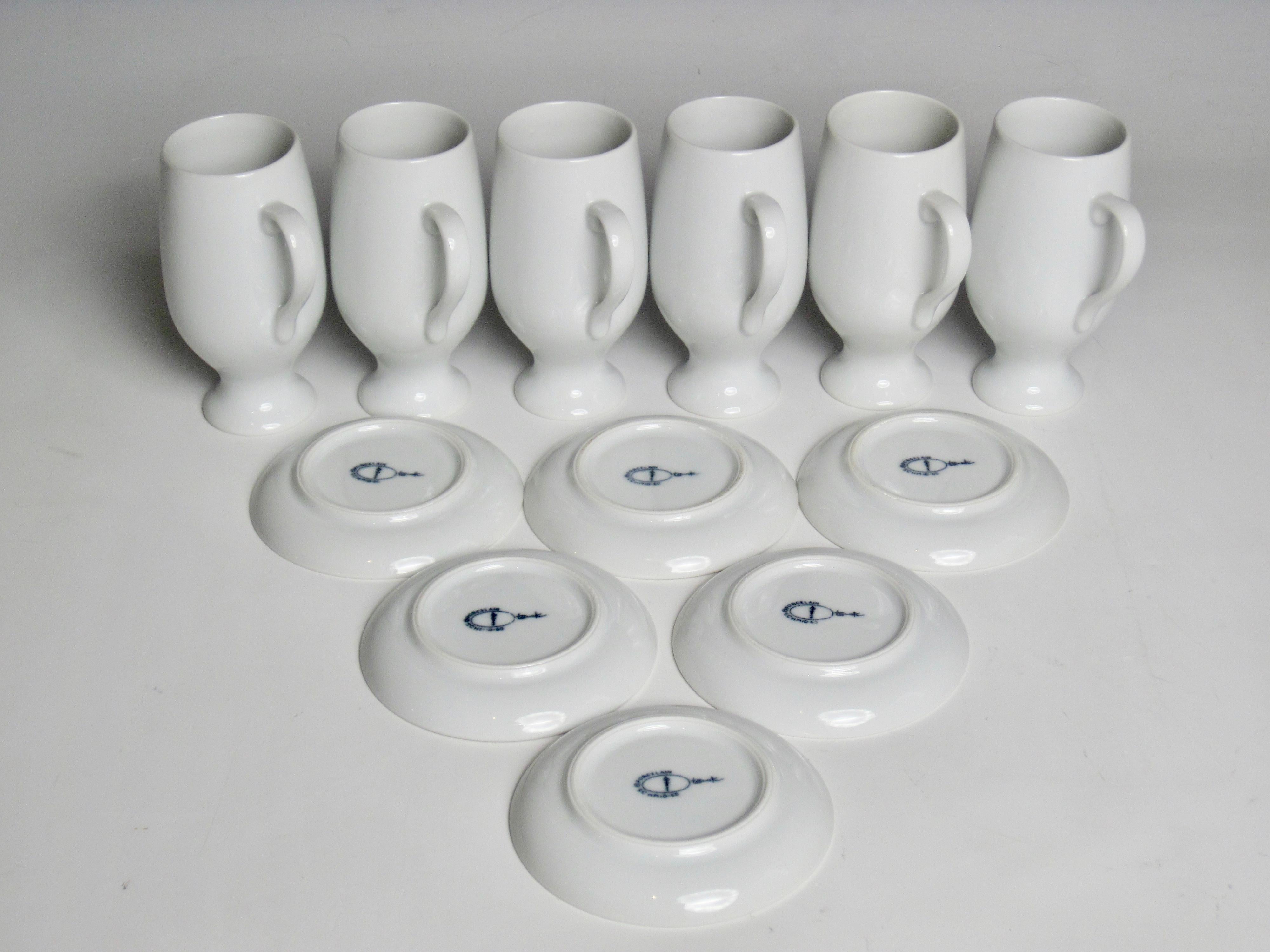 Porcelain Set of Six Espresso Cups and Saucers Designed by Lagardo Tackett for Schmid For Sale