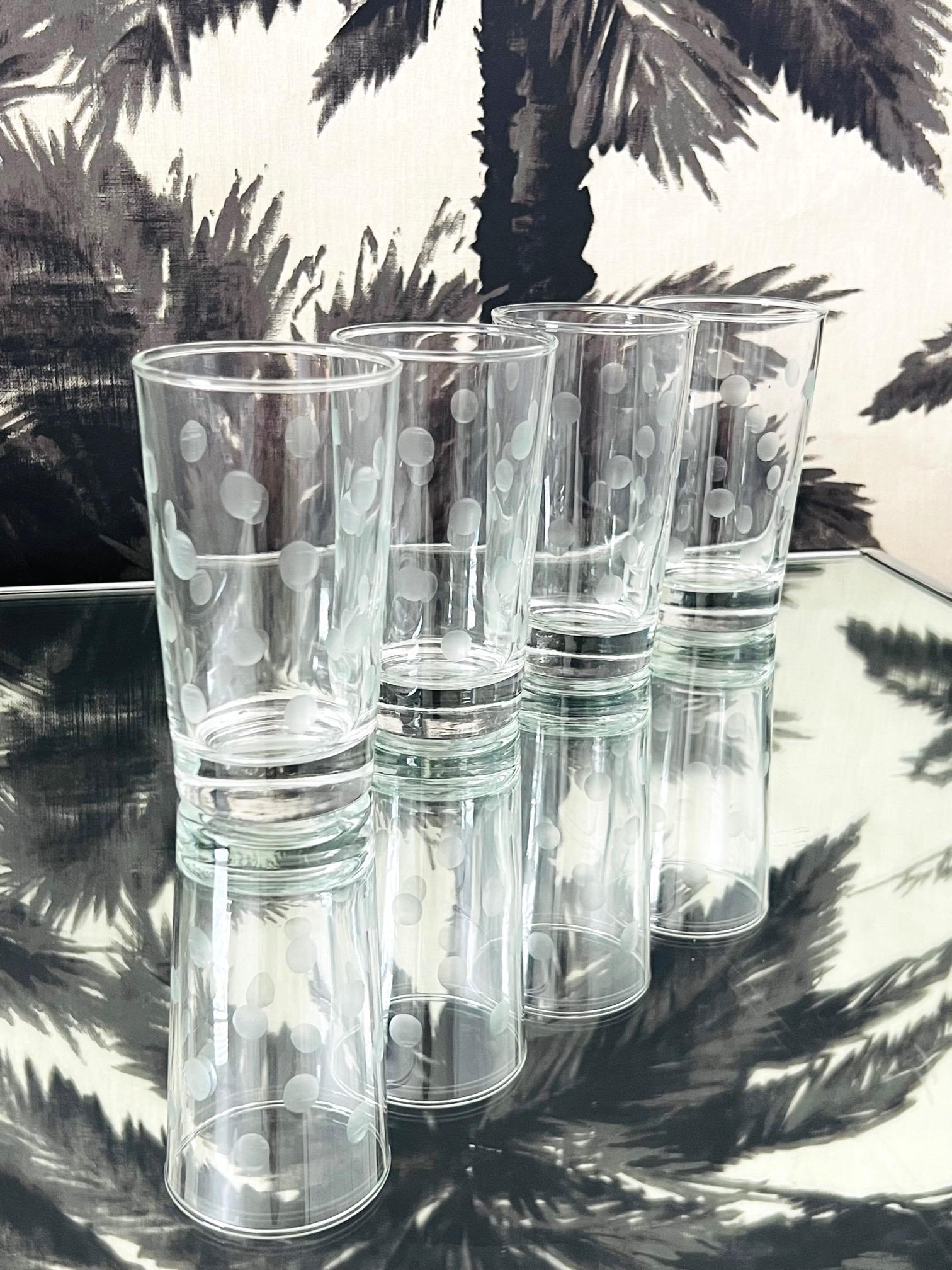 American 1970s Etched Polka Dot Barware or Juice Glasses, Set of Six For Sale