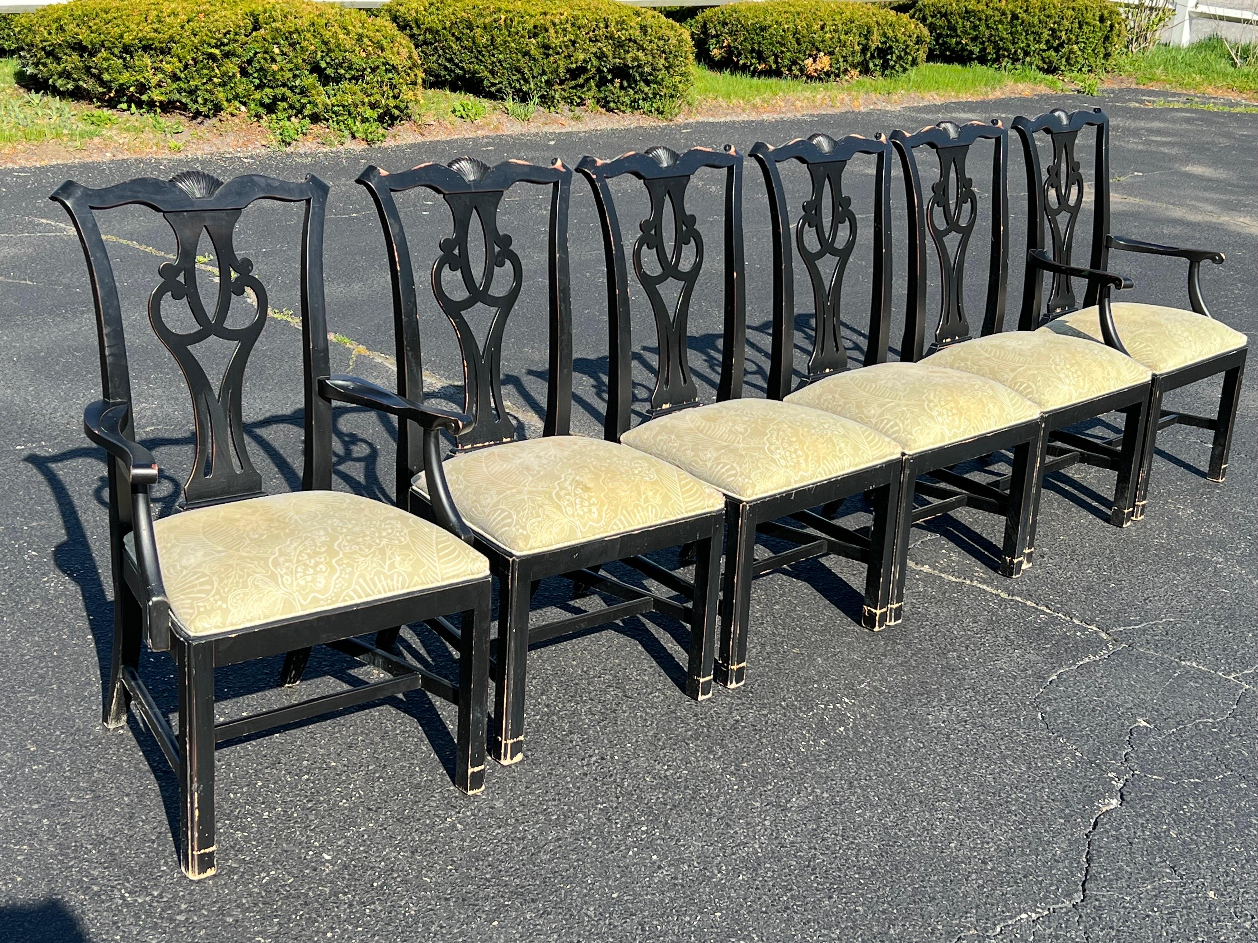 American Classical Set of Six Chippendale Dining Chairs in Black