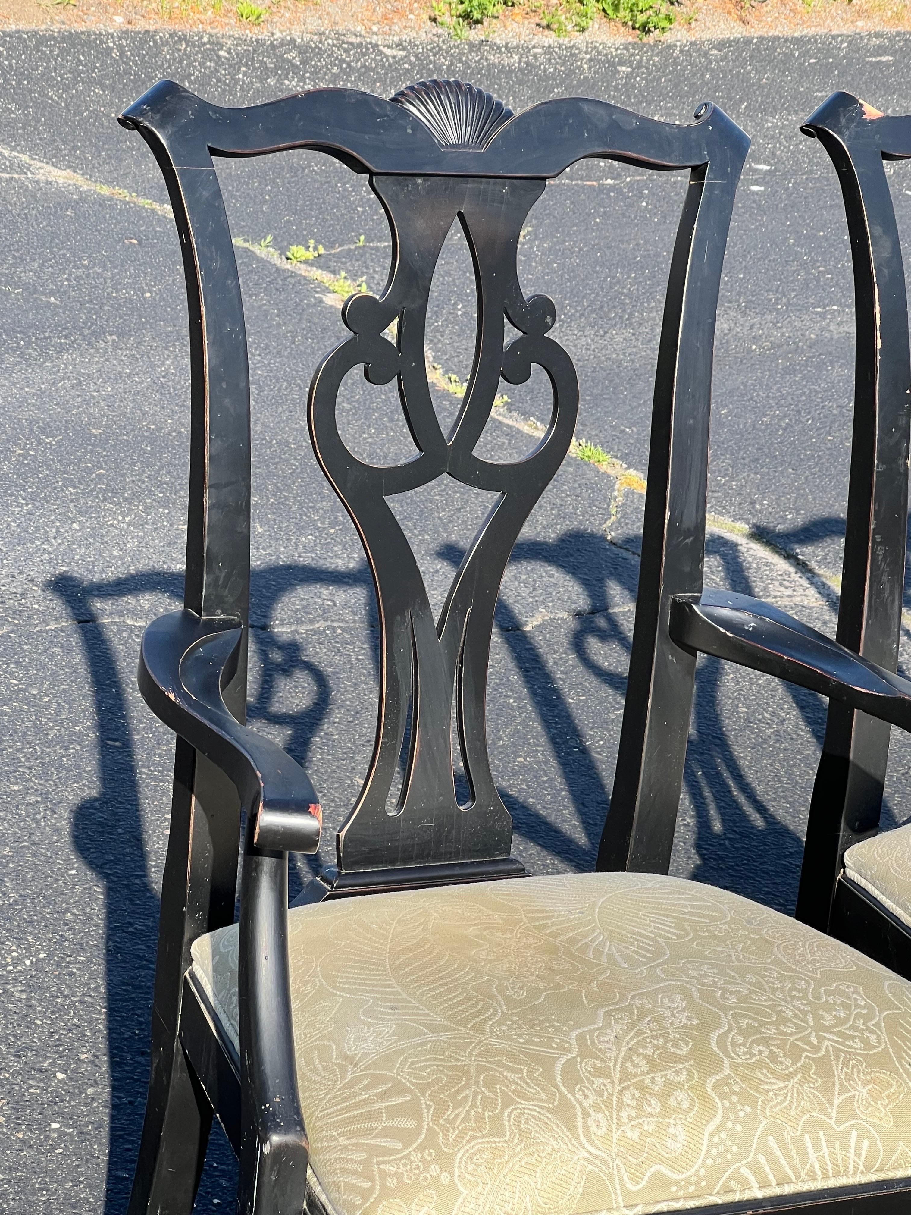 Set of Six Chippendale Dining Chairs in Black In Good Condition In Redding, CT