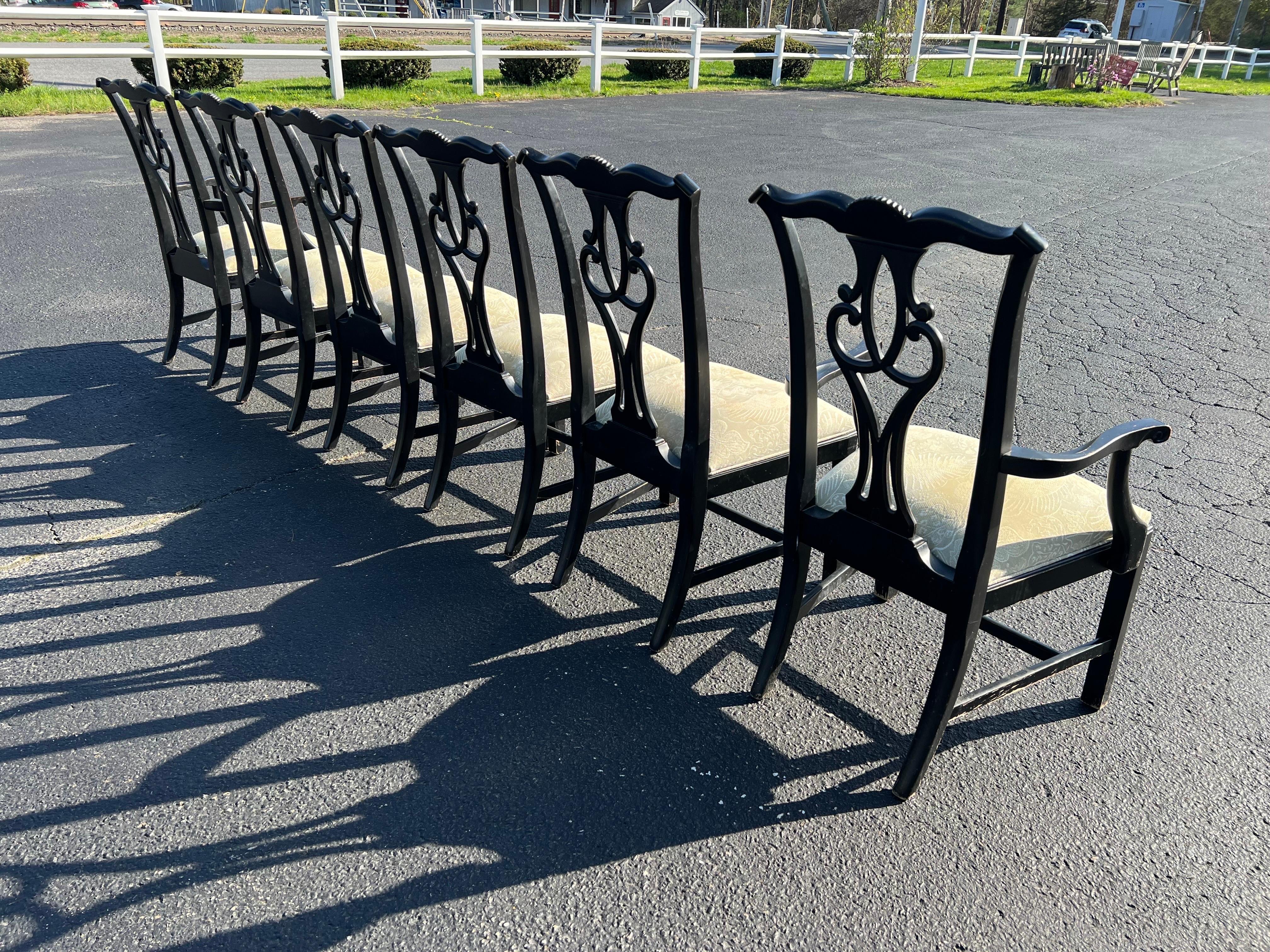Contemporary Set of Six Chippendale Dining Chairs in Black