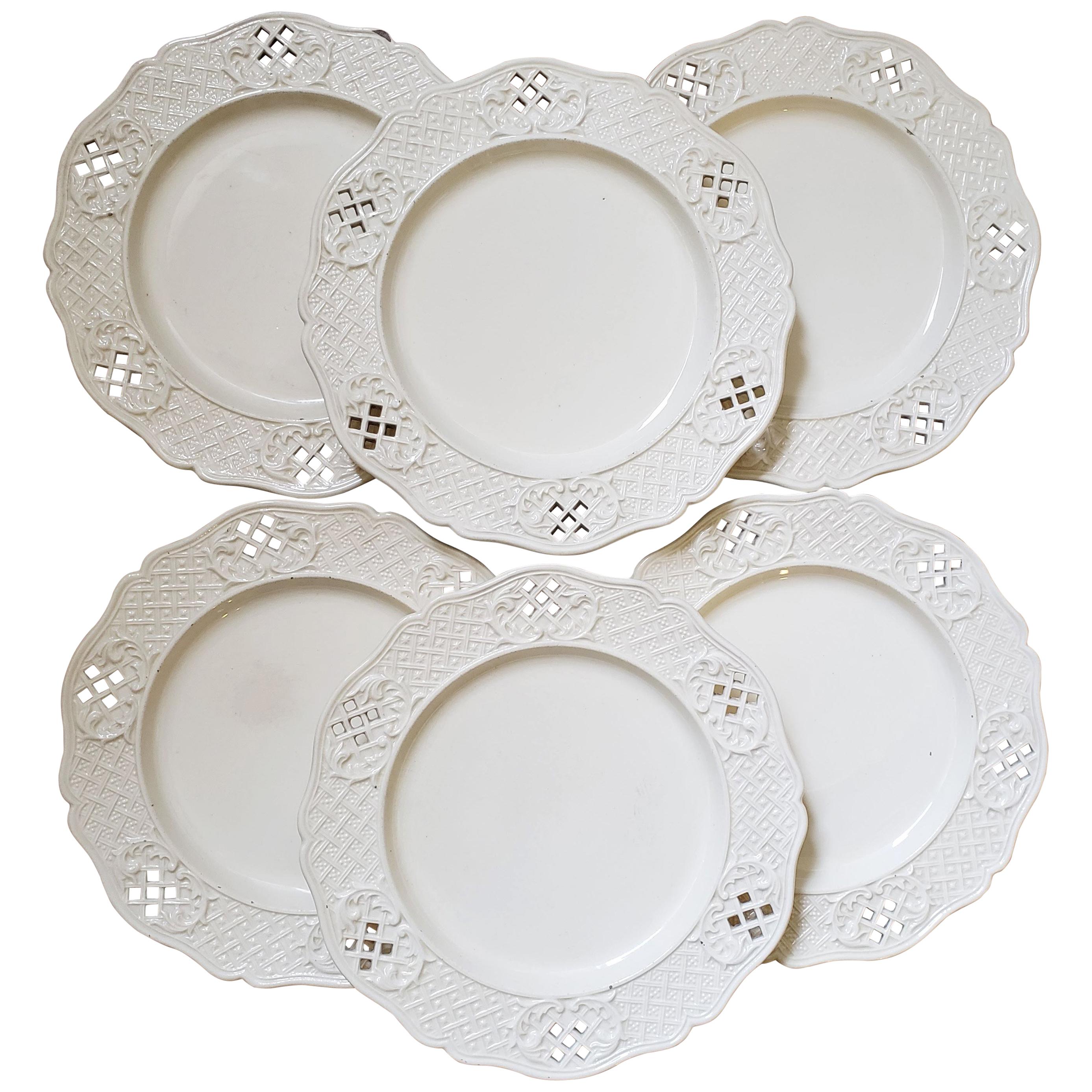 Set of Six European Creamware Openwork Dessert Plates, Possibly Waechtersbach