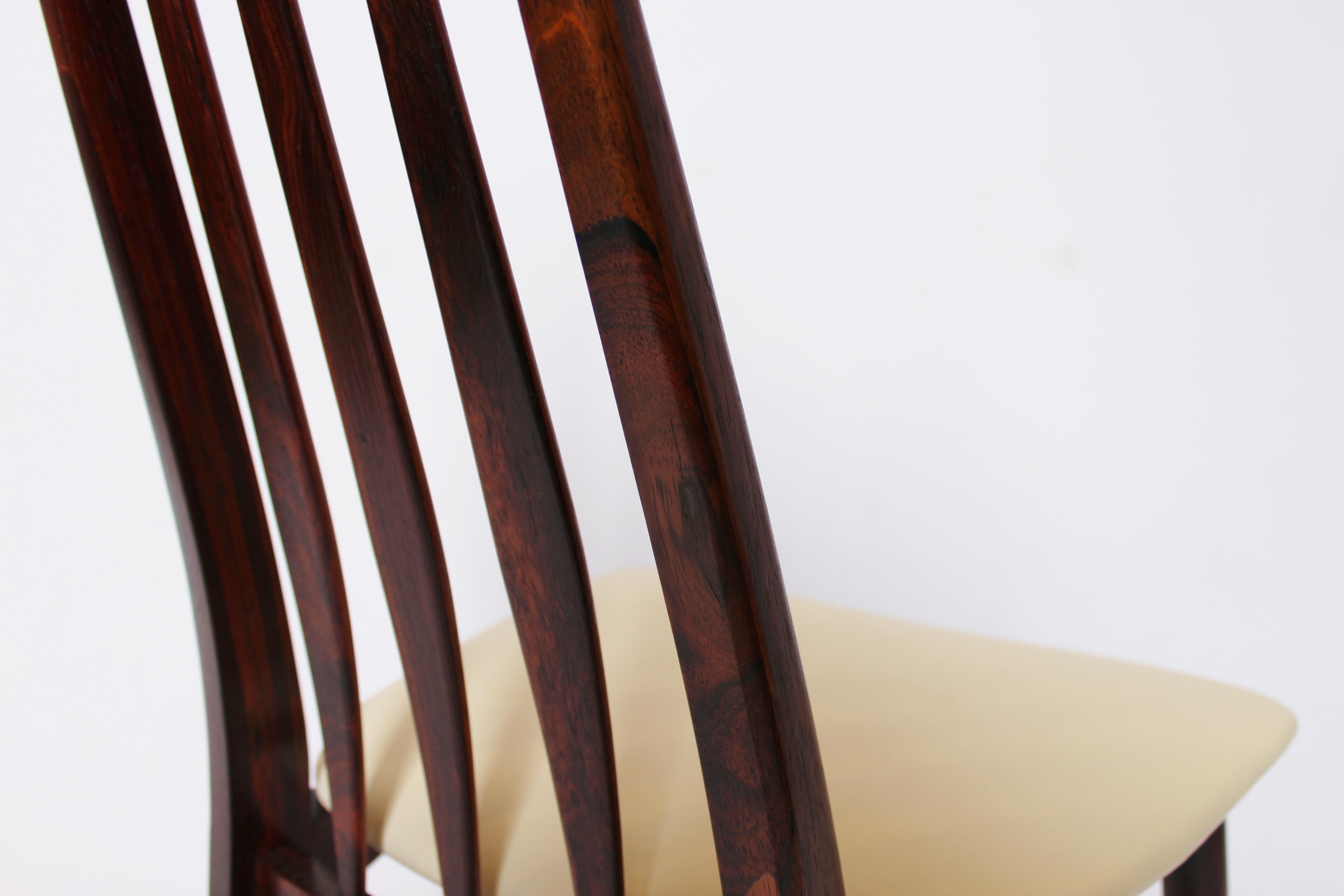 Leather Set of Six Eva Dining Chairs in Rosewood Designed by Niels Koefoed, 1960s