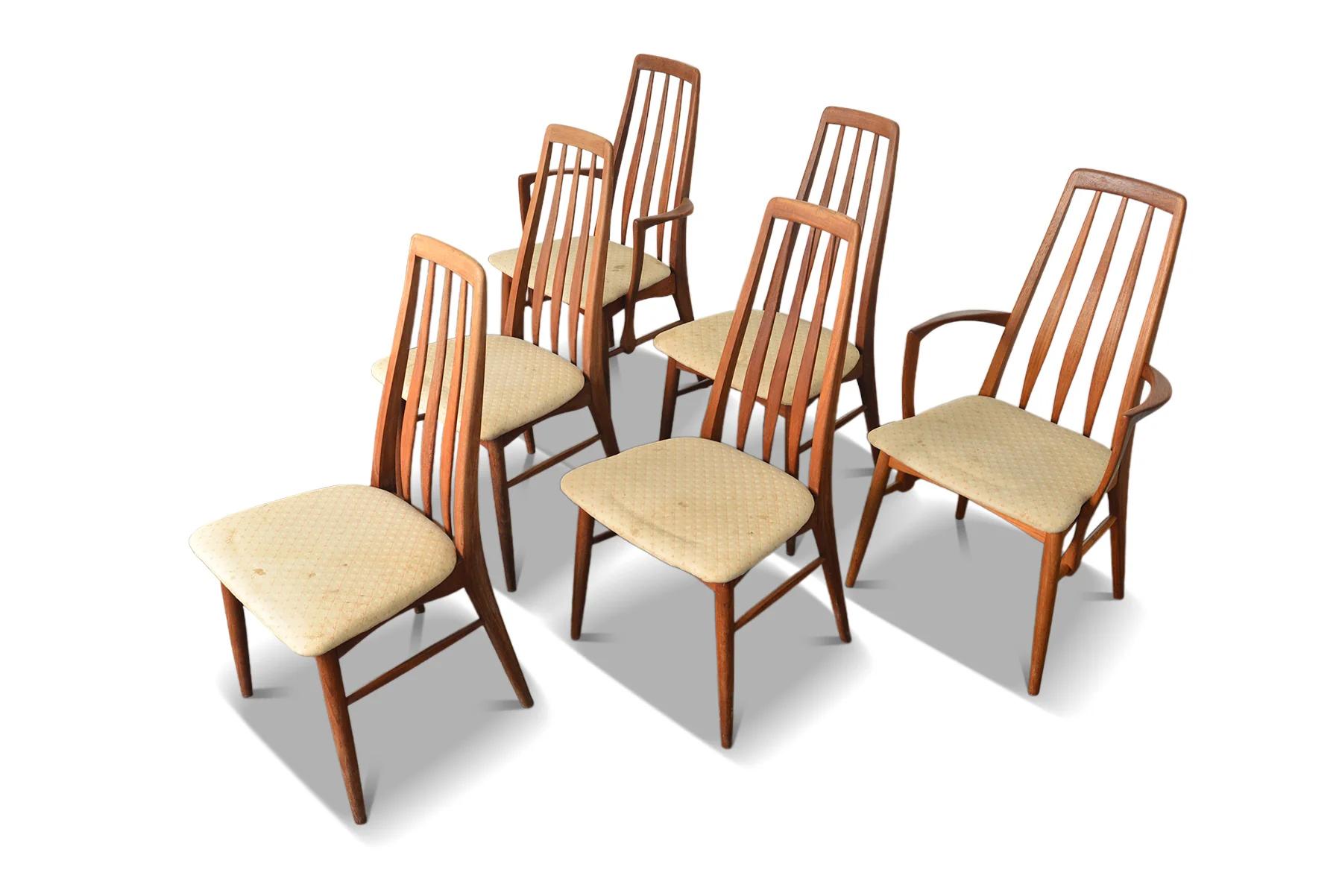 Mid-Century Modern Set of Six Eva Highback Dining Chairs in Teak For Sale