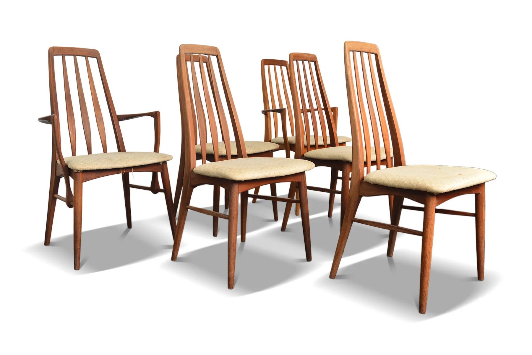 Set of Six Eva Highback Dining Chairs in Teak In Excellent Condition For Sale In Berkeley, CA