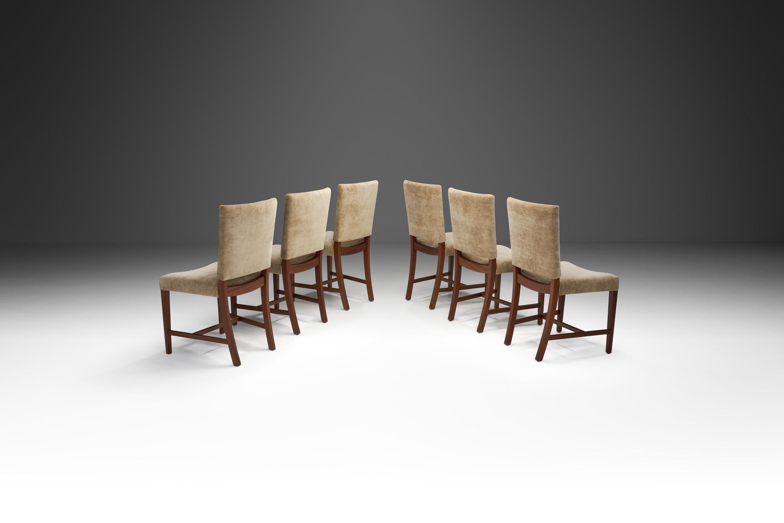 Mid-Century Modern Set of Six Exotic Wood Dining Chairs by Jacob Kjær (attr.), Denmark 1940s For Sale