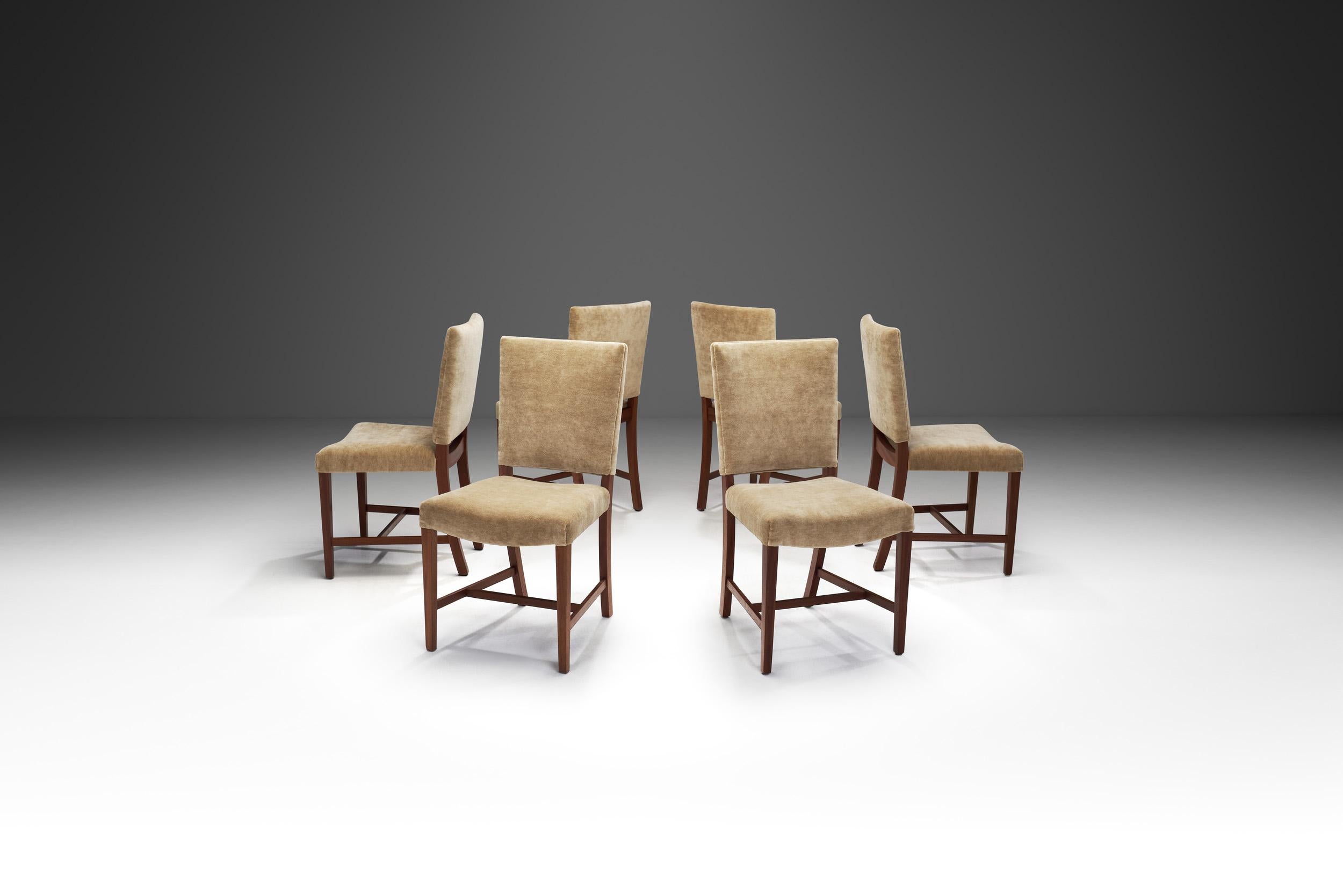 Danish Set of Six Exotic Wood Dining Chairs by Jacob Kjær (attr.), Denmark 1940s For Sale