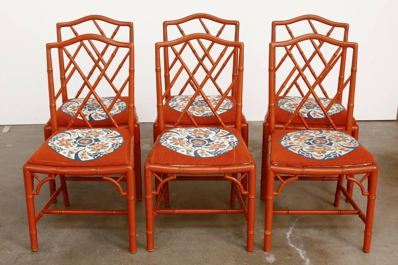 Set of Six Faux Bamboo Chinese Chippendale Lacquered Chairs 5