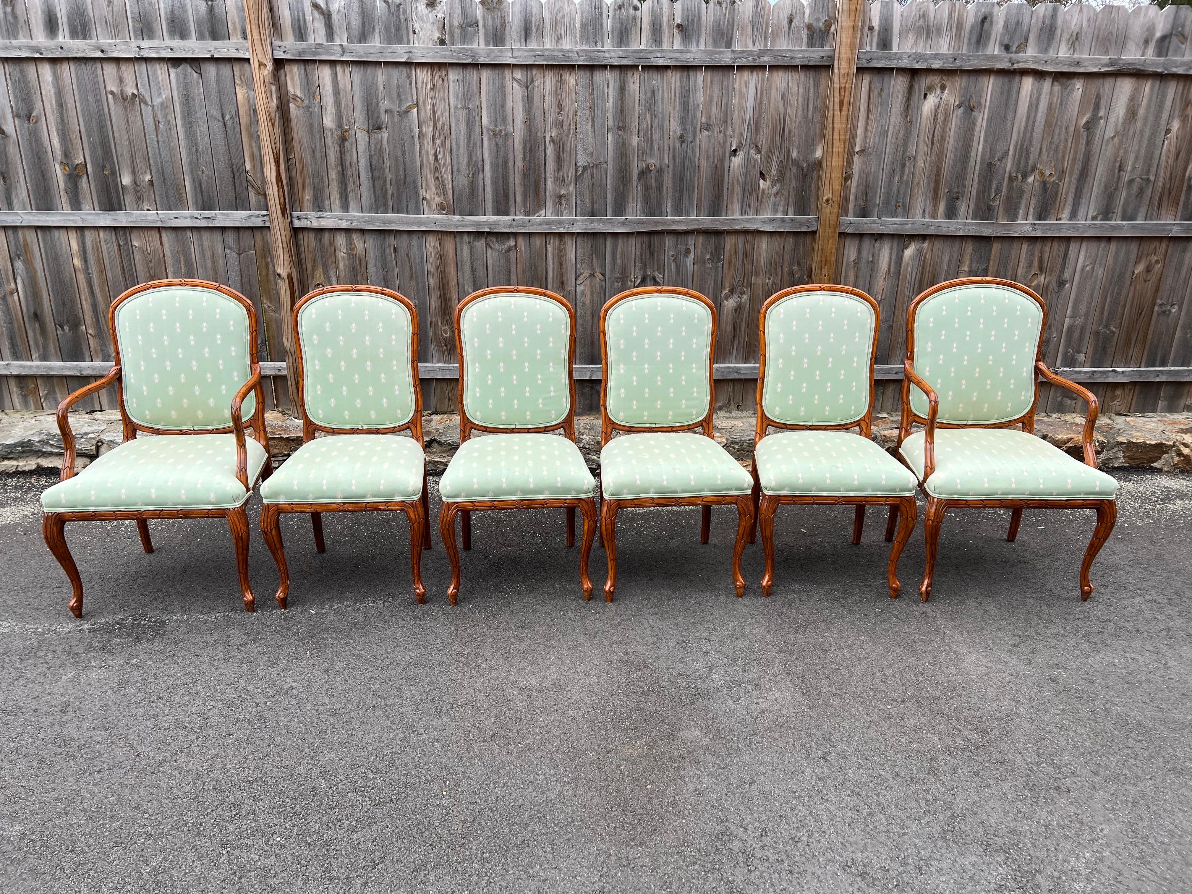 Hollywood Regency On Sale-Set of Six Solid Wood Carved Dining Chairs