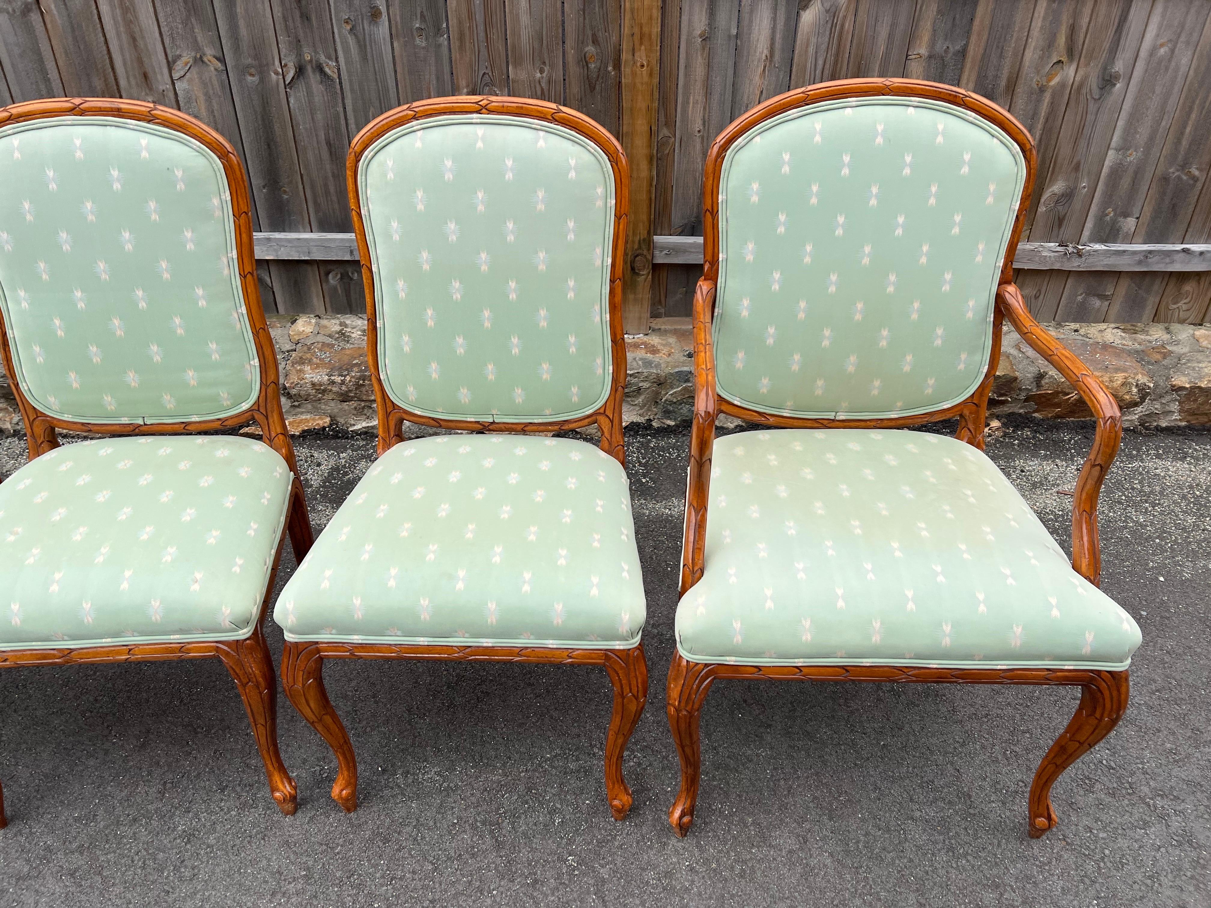 Upholstery On Sale-Set of Six Solid Wood Carved Dining Chairs