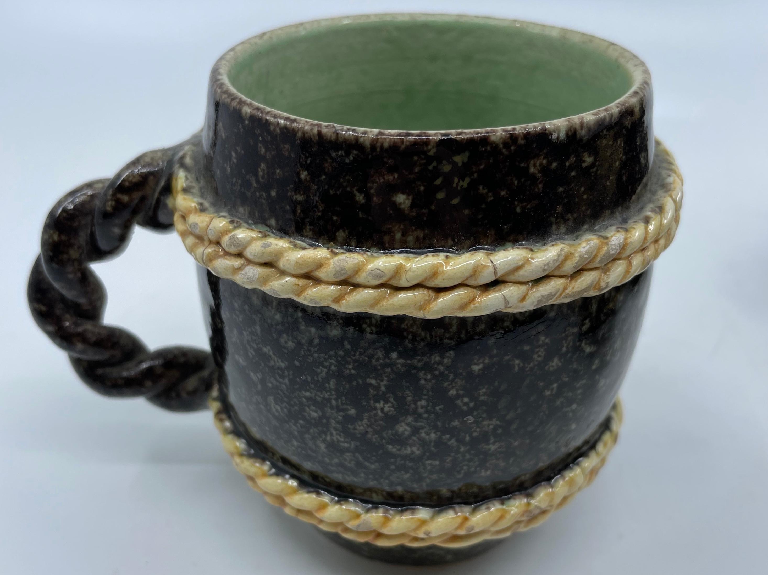 Hand-Crafted Set of Six Faux Porphyry Mugs For Sale