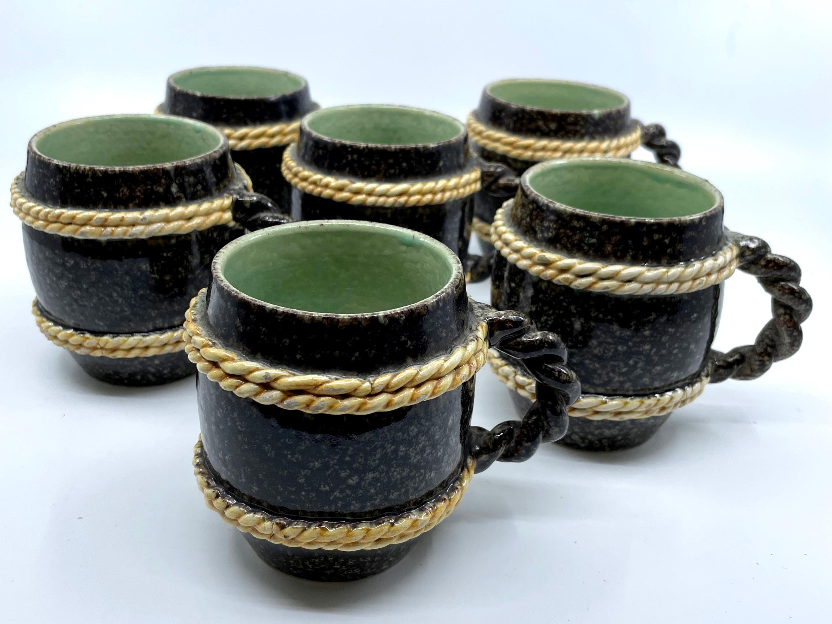 Set of Six Faux Porphyry Mugs In Good Condition For Sale In New York, NY