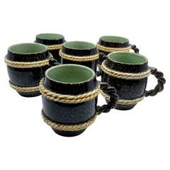 Antique Set of Six Faux Porphyry Mugs