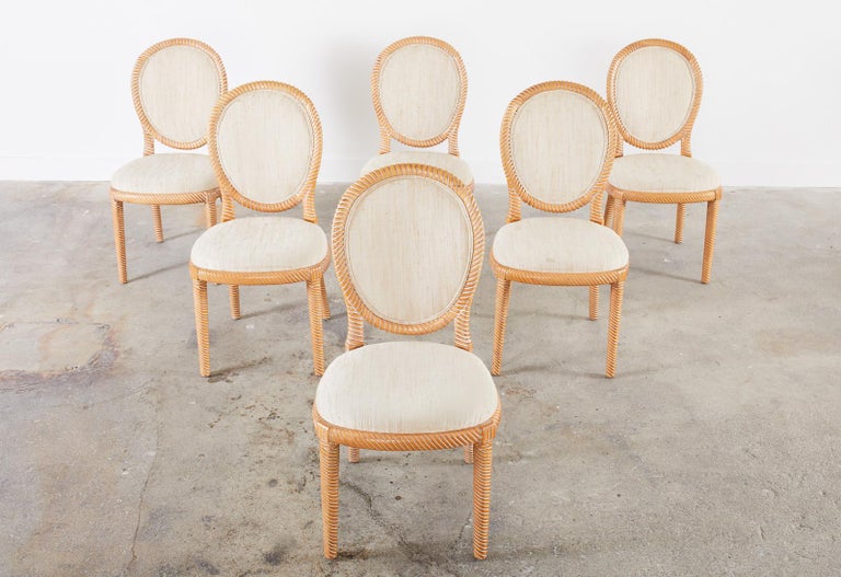 American Set of Six Faux Rope Cerused Dining Chairs by Casa Stradivari For Sale