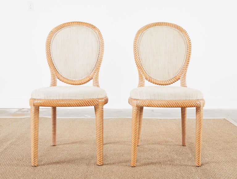 Hand-Crafted Set of Six Faux Rope Cerused Dining Chairs by Casa Stradivari For Sale