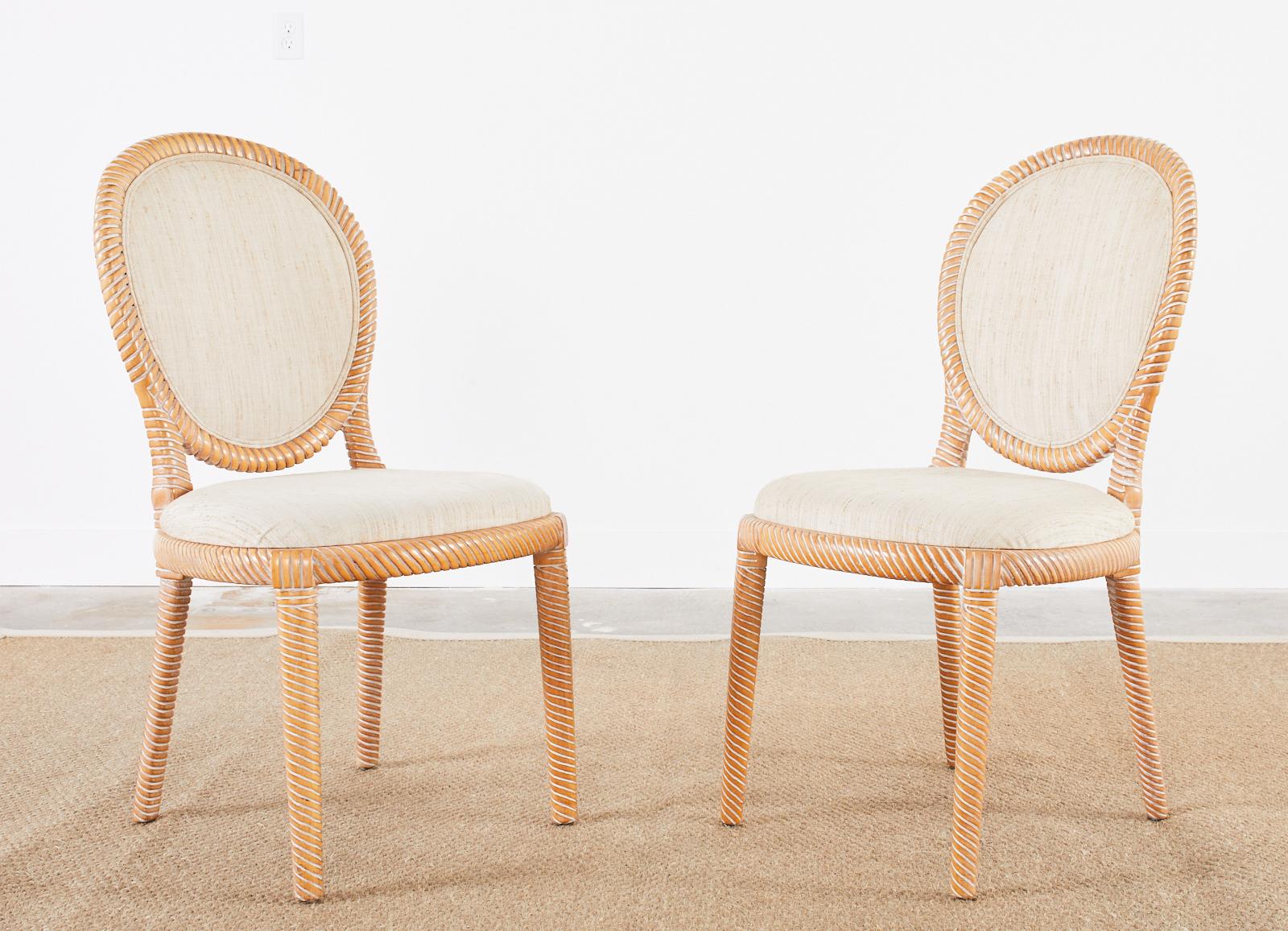 Set of Six Faux Rope Cerused Dining Chairs by Casa Stradivari In Good Condition For Sale In Rio Vista, CA
