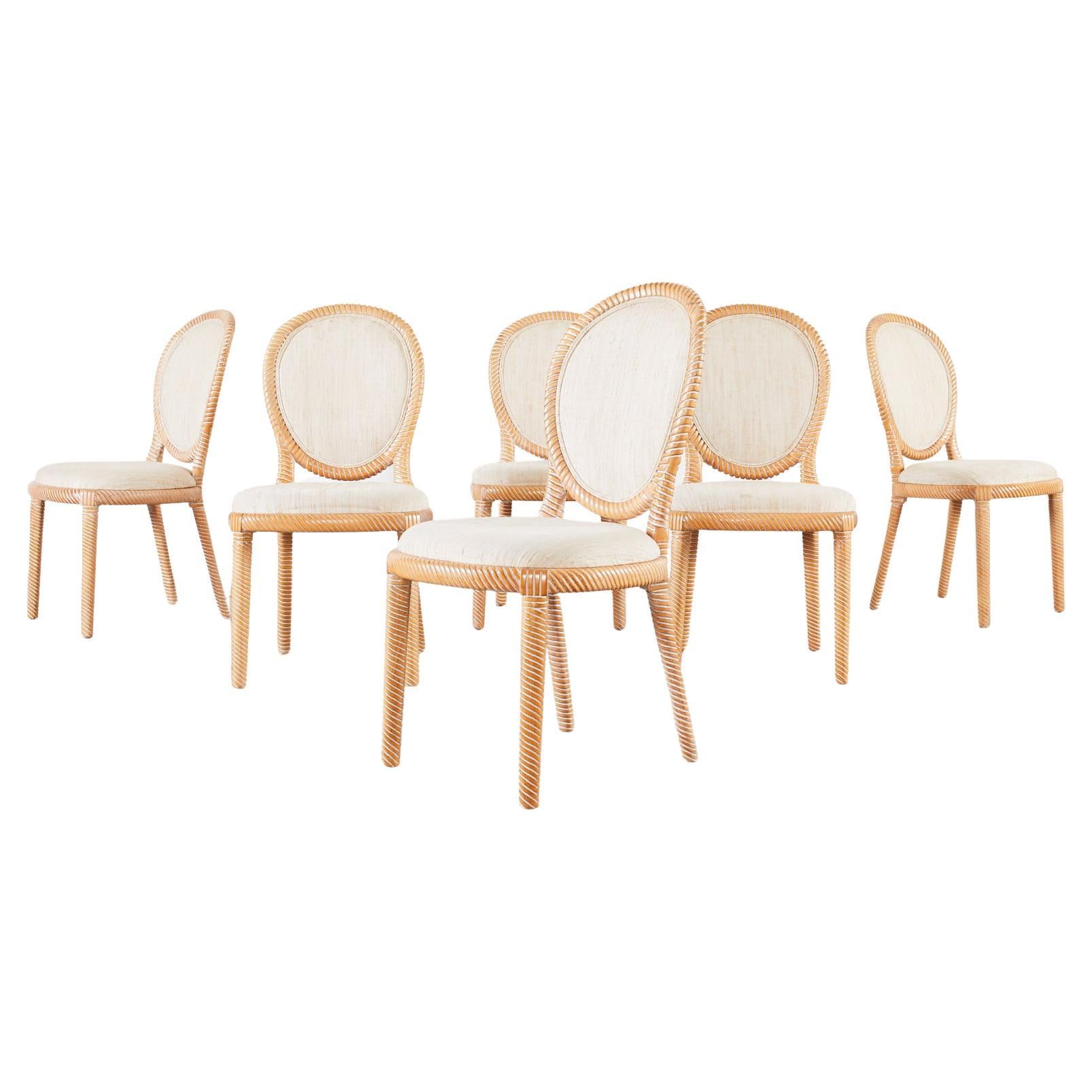 Set of Six Faux Rope Cerused Dining Chairs by Casa Stradivari For Sale