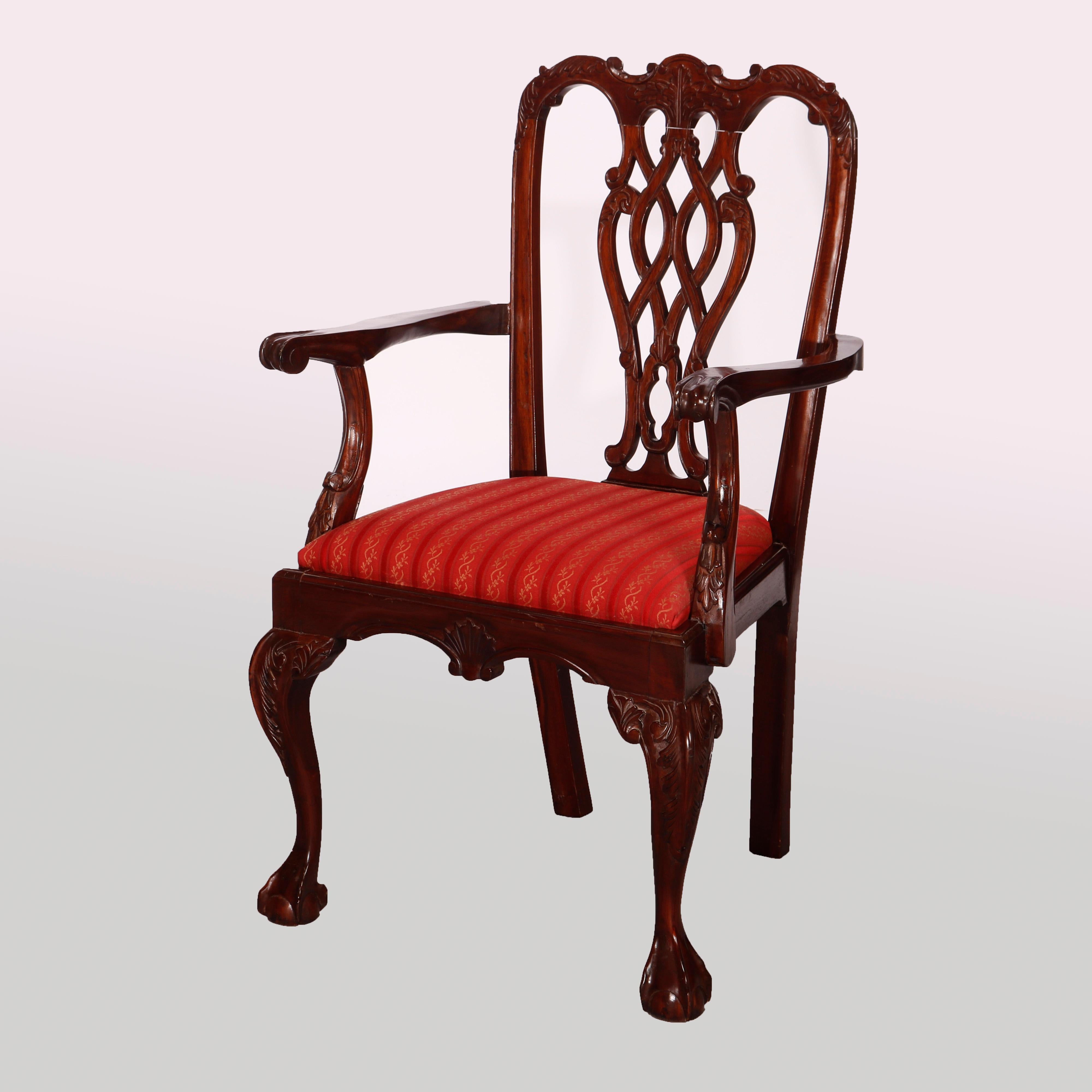 Set of Six Federal Style Carved Mahogany Ribbon Back Dining Chairs 20th C In Good Condition In Big Flats, NY