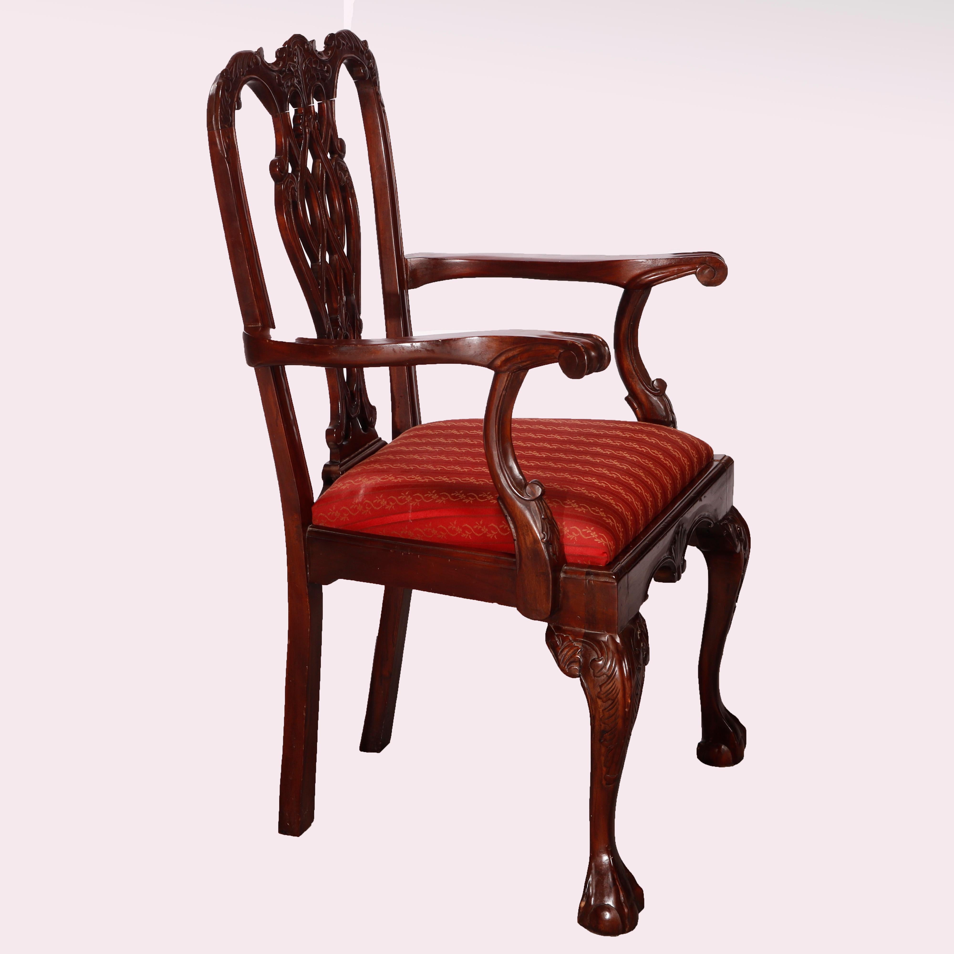 20th Century Set of Six Federal Style Carved Mahogany Ribbon Back Dining Chairs 20th C