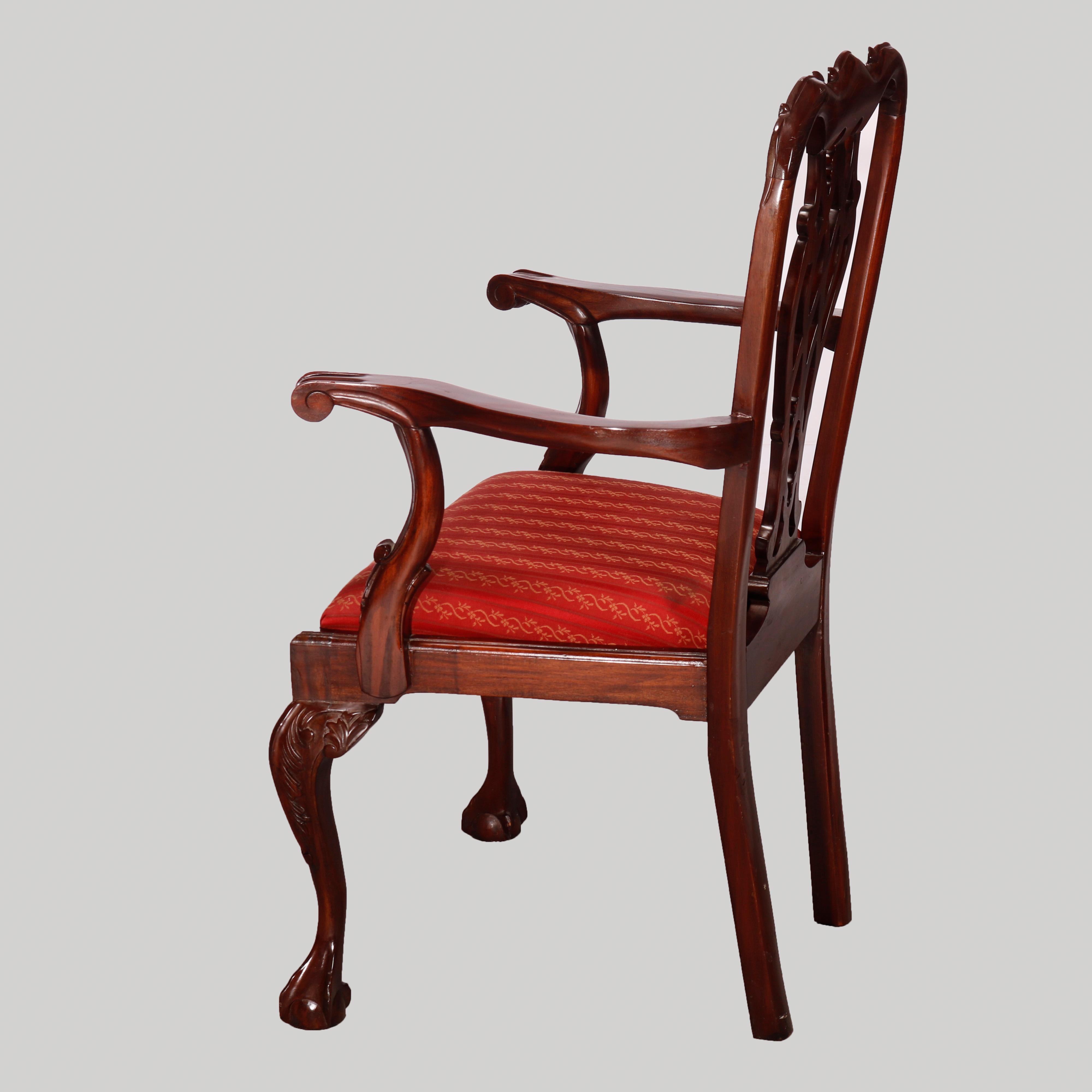 Set of Six Federal Style Carved Mahogany Ribbon Back Dining Chairs 20th C 1