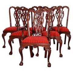 Set of Six Federal Style Carved Mahogany Ribbon Back Dining Chairs 20th C