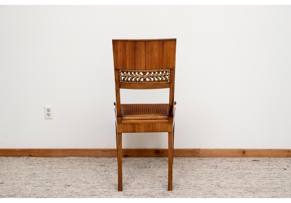 Set of Six Fine and Rare Walnut Klismos Style Chairs with Cane Seat For Sale 6