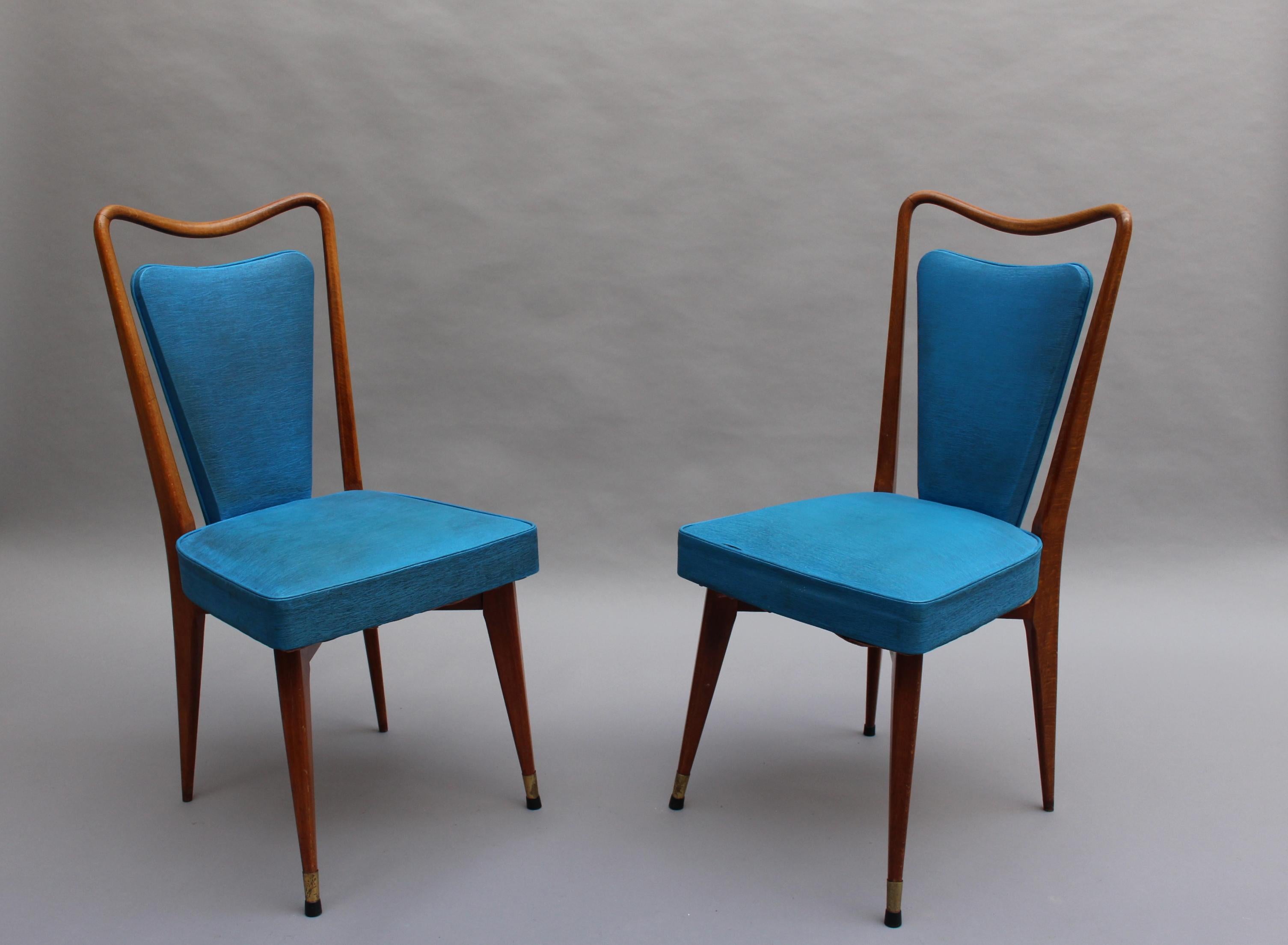 Mid-Century Modern Set of Six Fine French 1950s Beechwood Chairs