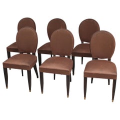 Set of Six Fine French Art Deco Ebonized Beech Dining Chairs