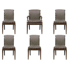 Set of Six Fine Neoclassical Style Ebonized Gilt Upholstered Dining Chairs