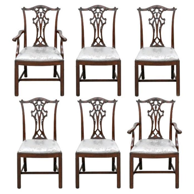 Set Of Six Fine Quality Mahogany Chippendale Style Dining Chairs
