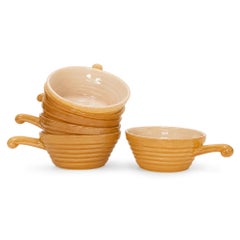 Set of Six Fire King Peach Lustre Handled Soup Bowls, Mid-Century