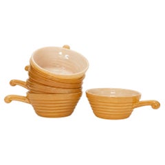 Set of Six Fire King Peach Lustre Handled Soup Bowls, Mid-Century