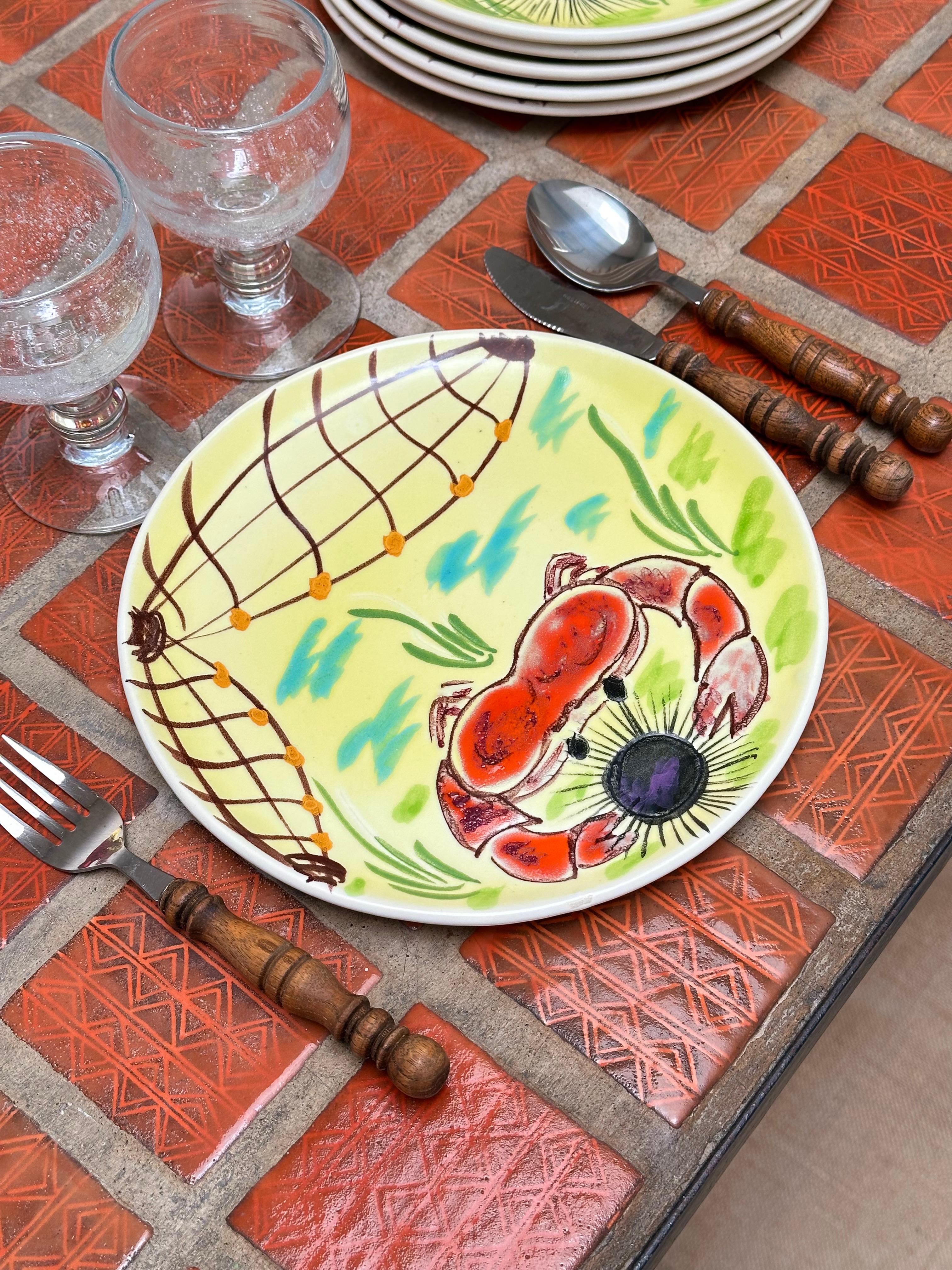 Juego de seis platos de pescado, Cerenne, Vallauris c. 1950 en venta 1