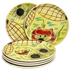 Set of Six Fish Plates, Cerenne, Vallauris c. 1950
