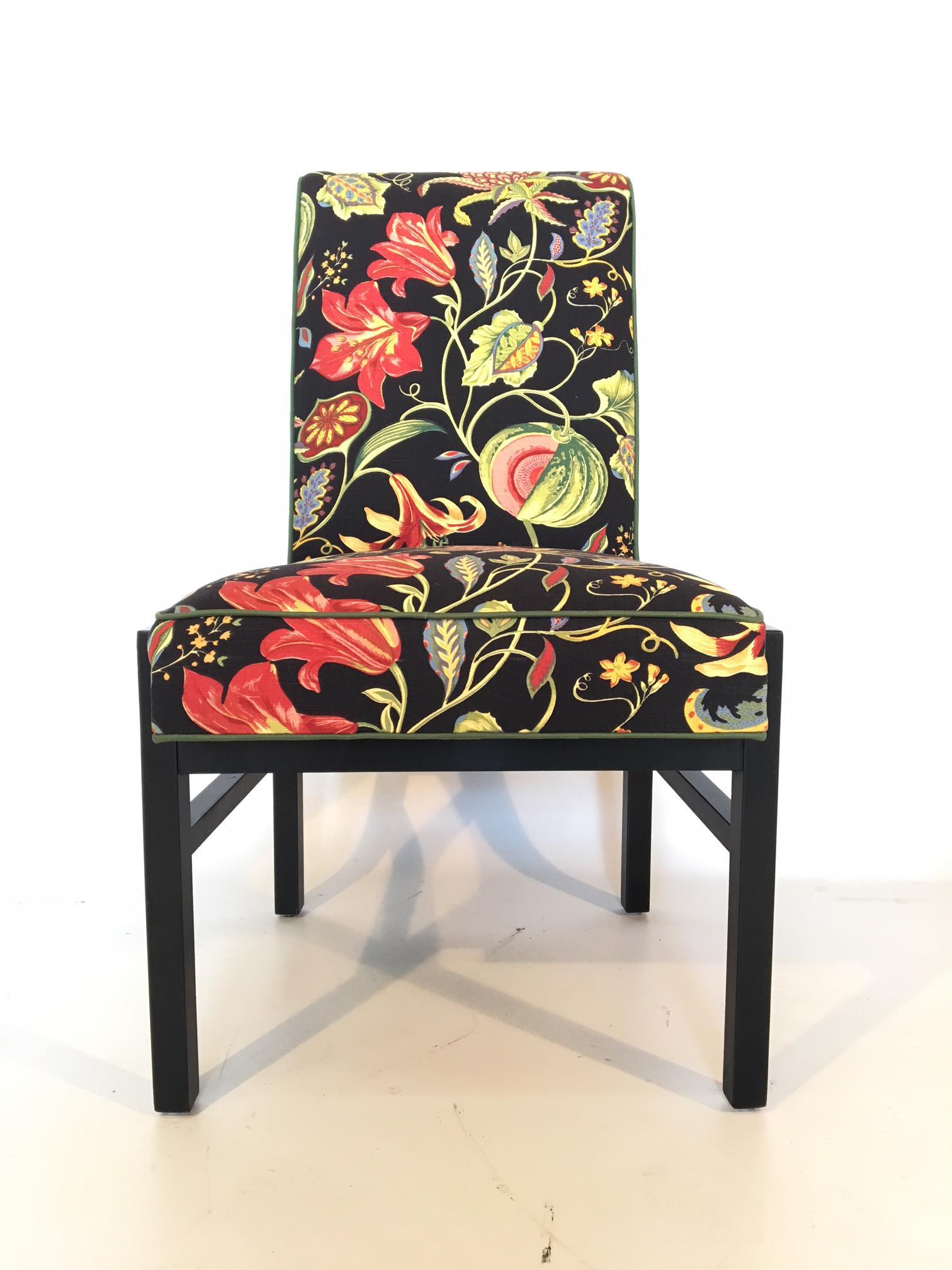 Hollywood Regency Set of Six Floral Dining Chairs by Directional
