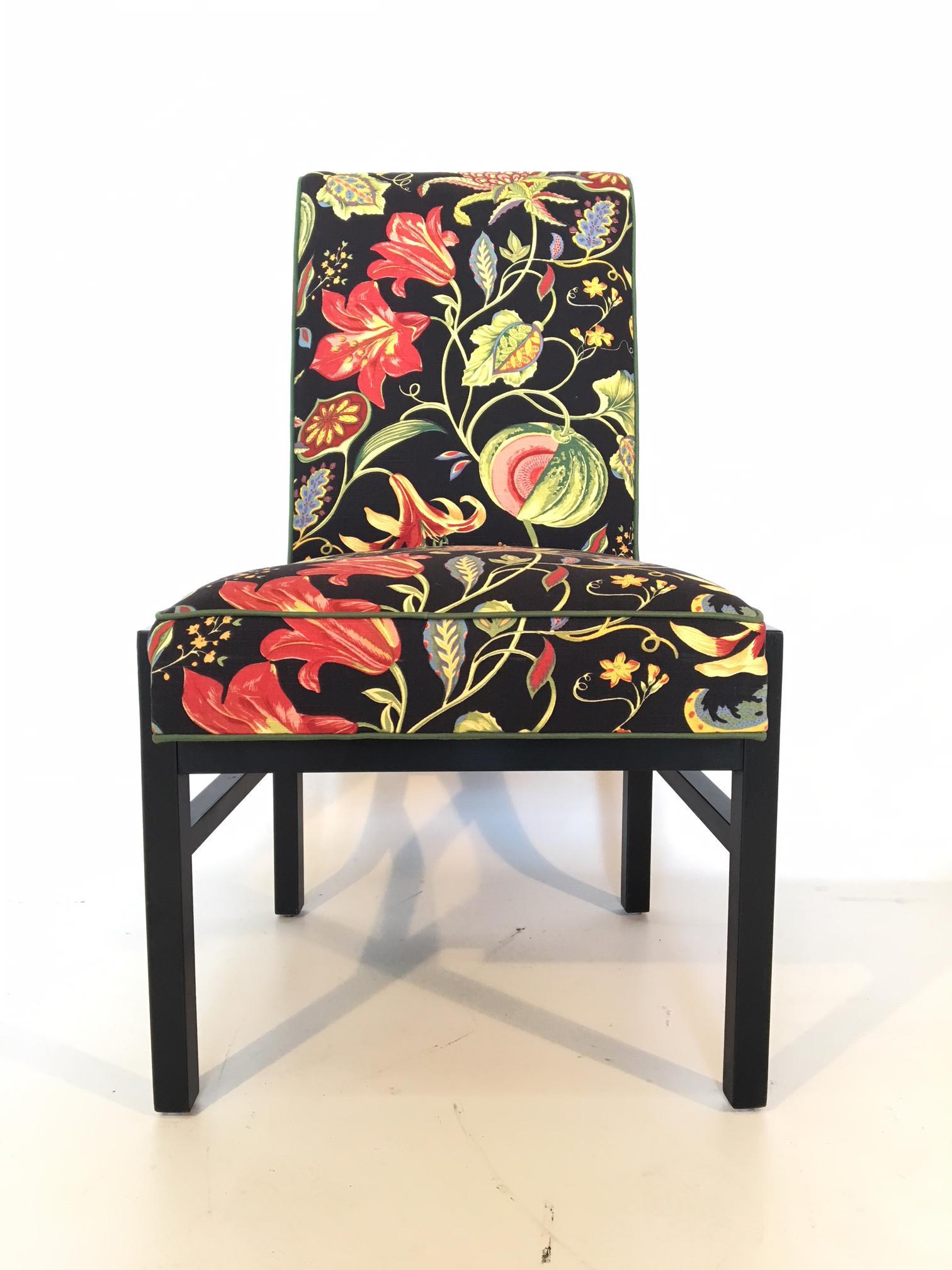 Hollywood Regency Set of Six Floral Dining Chairs by Directional For Sale