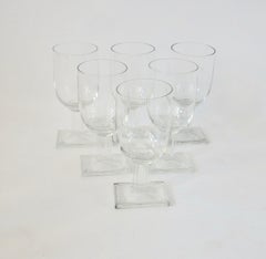 Ensemble de six verres à vin ou à eau Art Déco à base cannelée