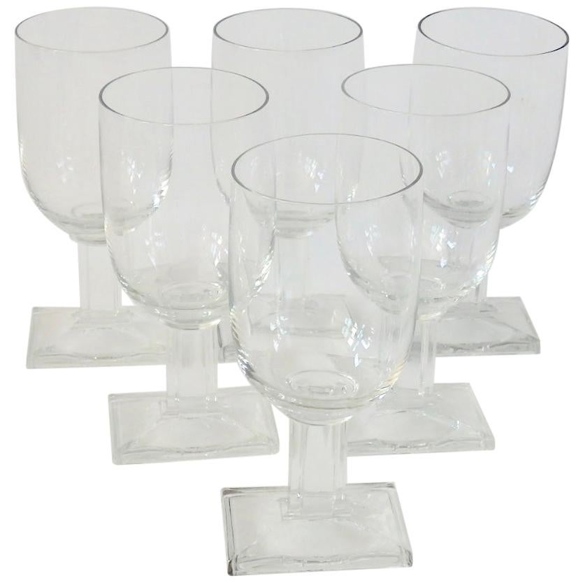 Set of Six Fluted Base Art Deco Wine or Water Glasses