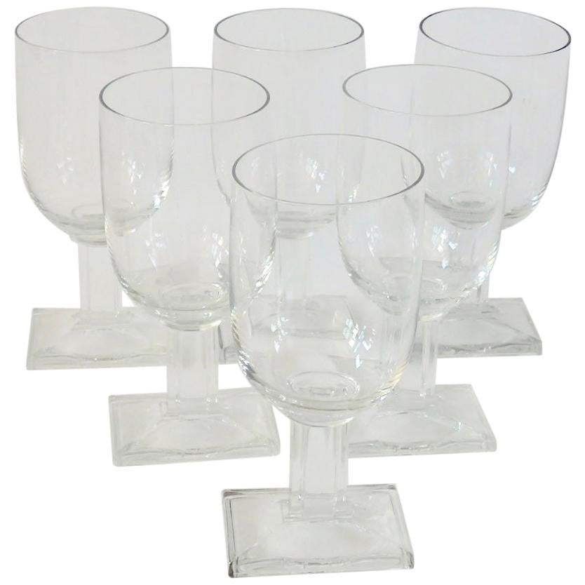 Set of Six Fluted Base Art Deco Wine or Water Glasses at 1stDibs